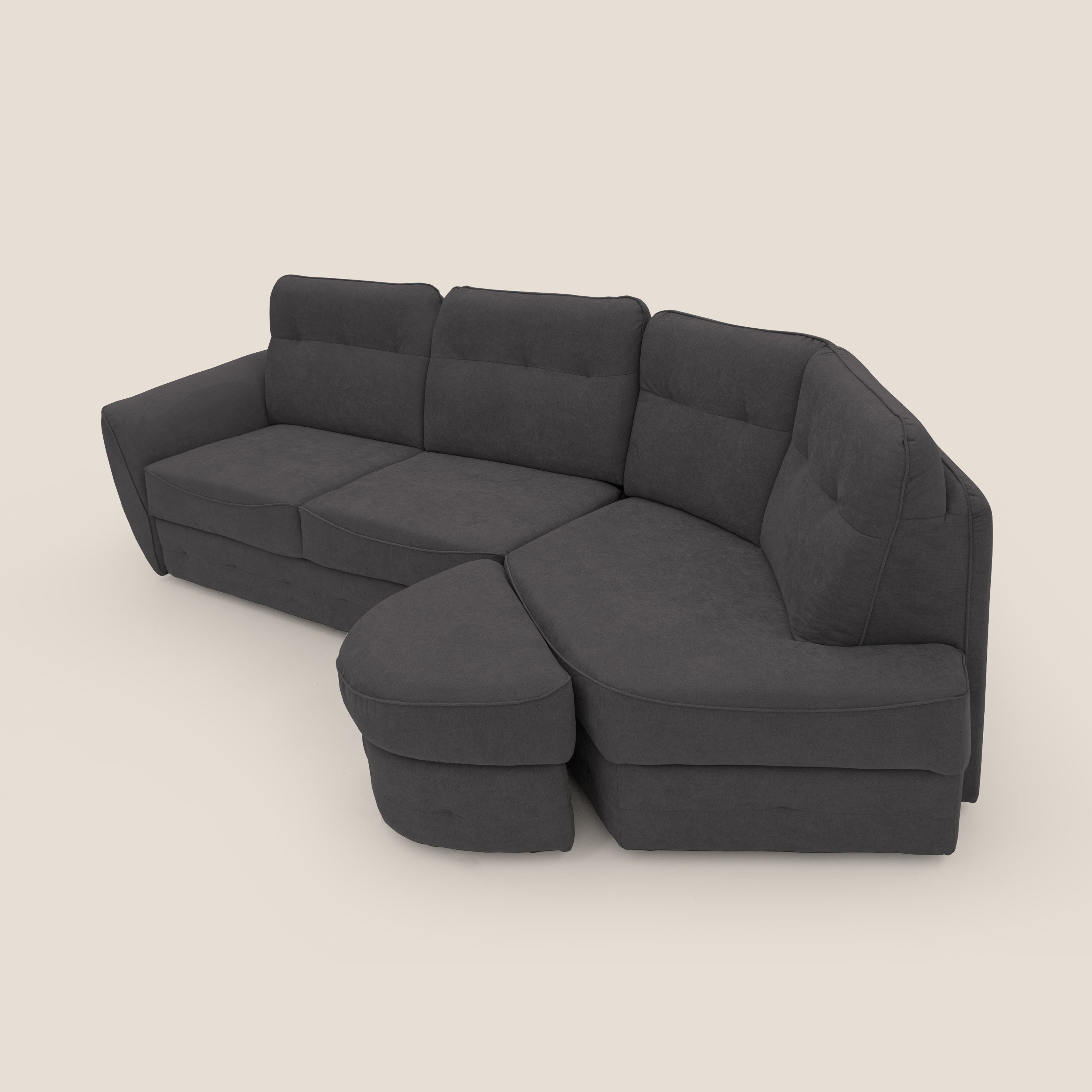 Zeus divano letto angolare con materasso H18 cm pouf mobile in tessuto impermeabile T02 - divani.store
