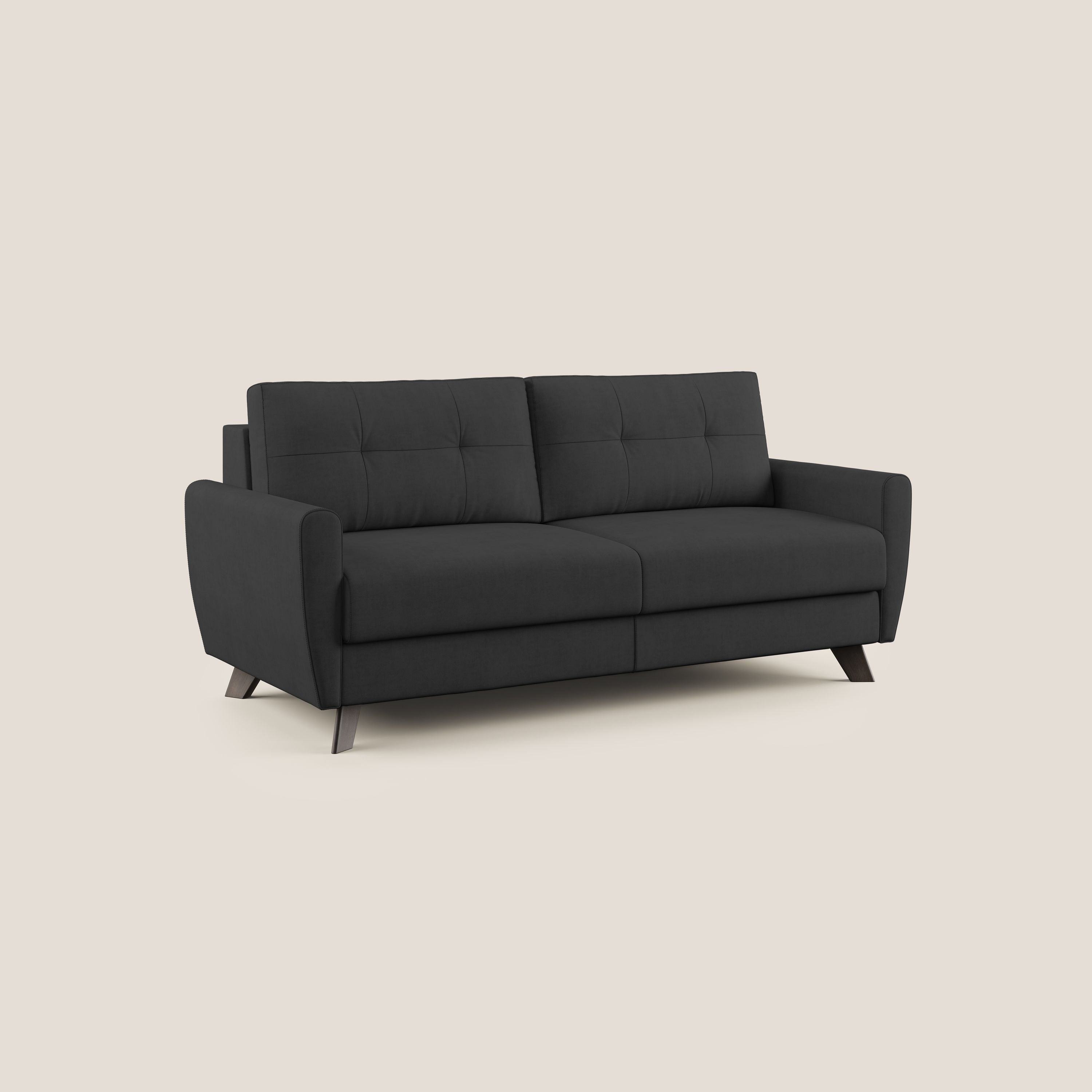 Callisto Divano letto matrimoniale in tessuto morbido impermeabile T02 nero - divani.store
