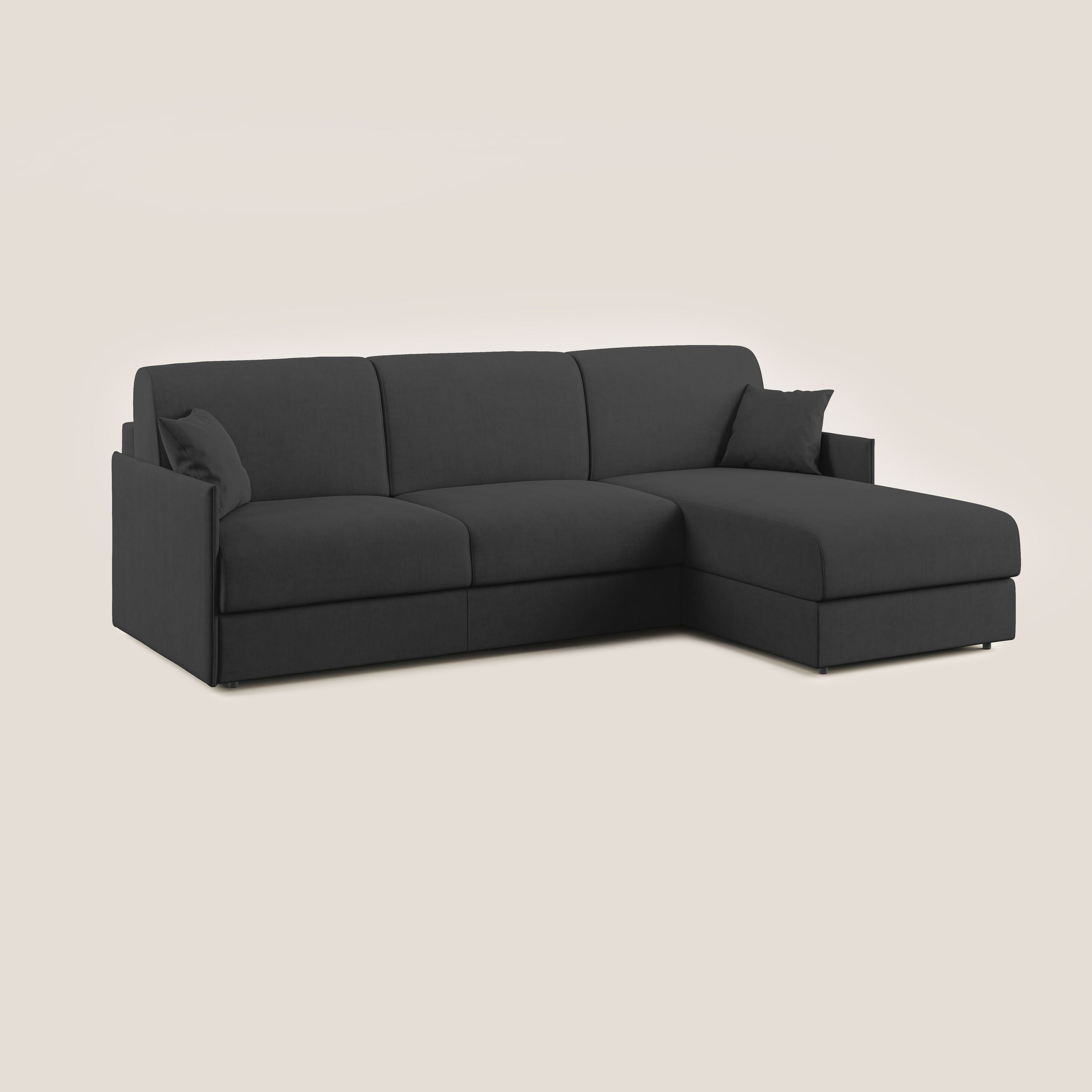 Evans Divano letto angolare con penisola in morbido tessuto impermeabile T02 nero - divani.store