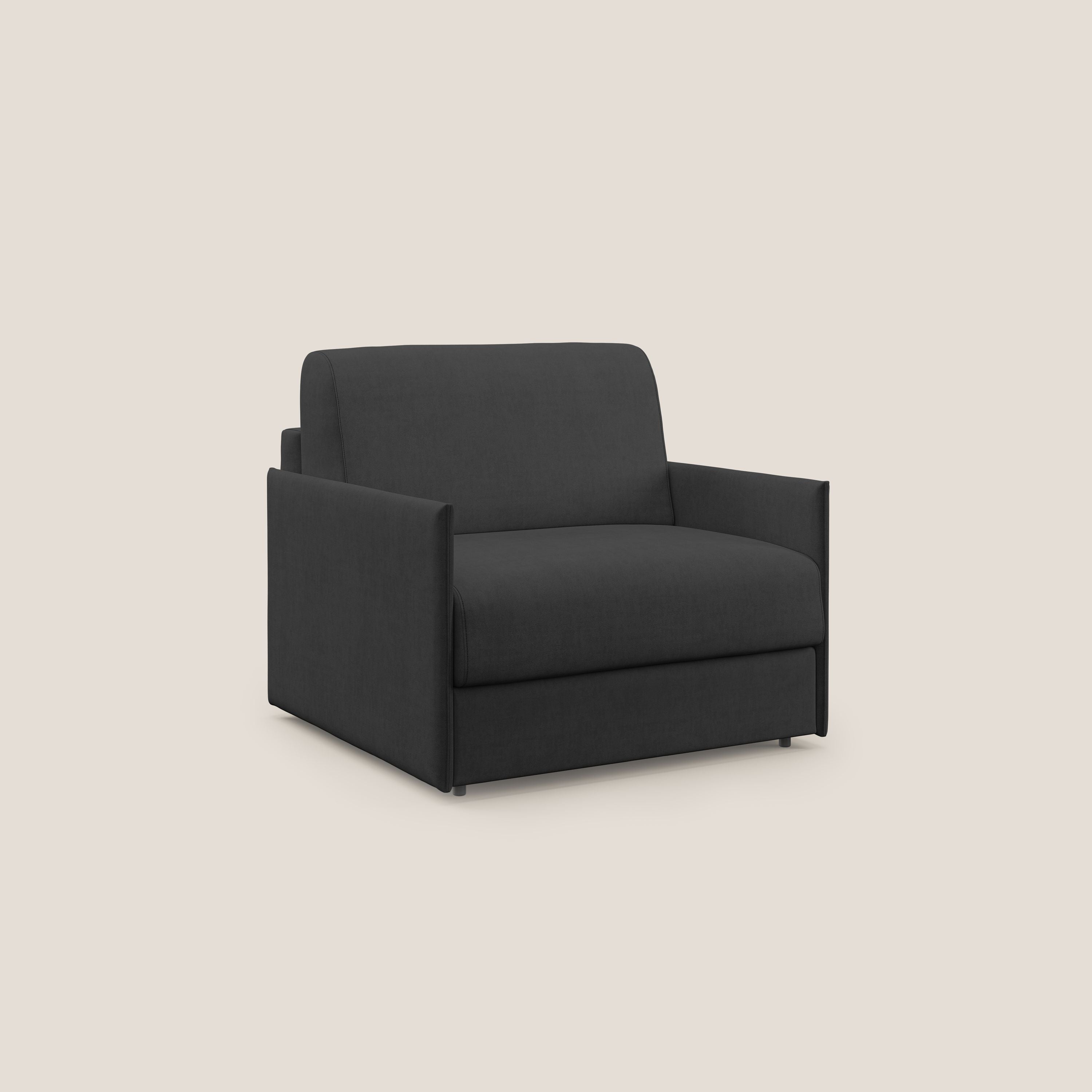 Evans poltrona letto in morbido tessuto impermeabile T02 nero - divani.store