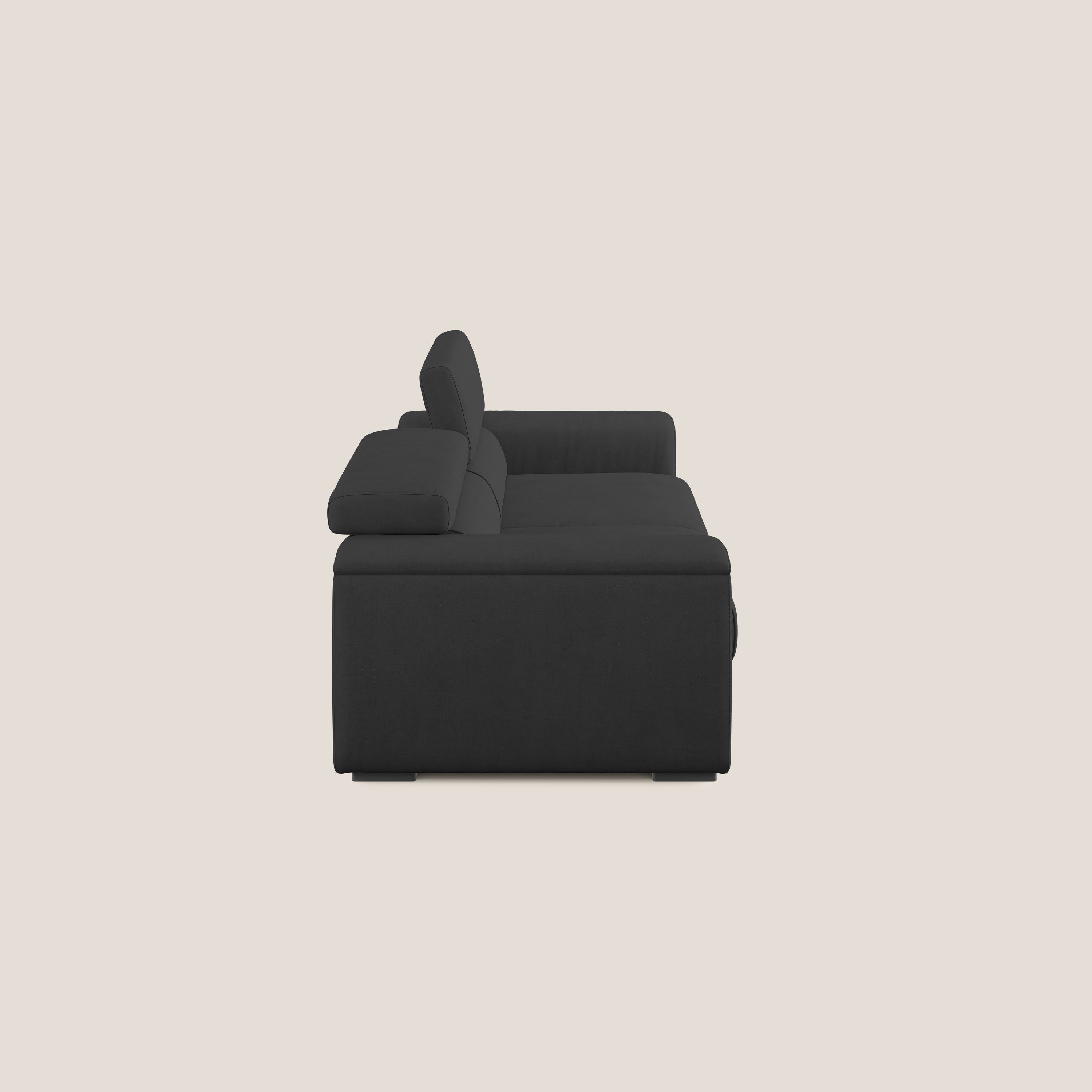 Zeno Divano con pouf estraibile poggiapiedi in tessuto morbido impermeabile T02 nero - divani.store