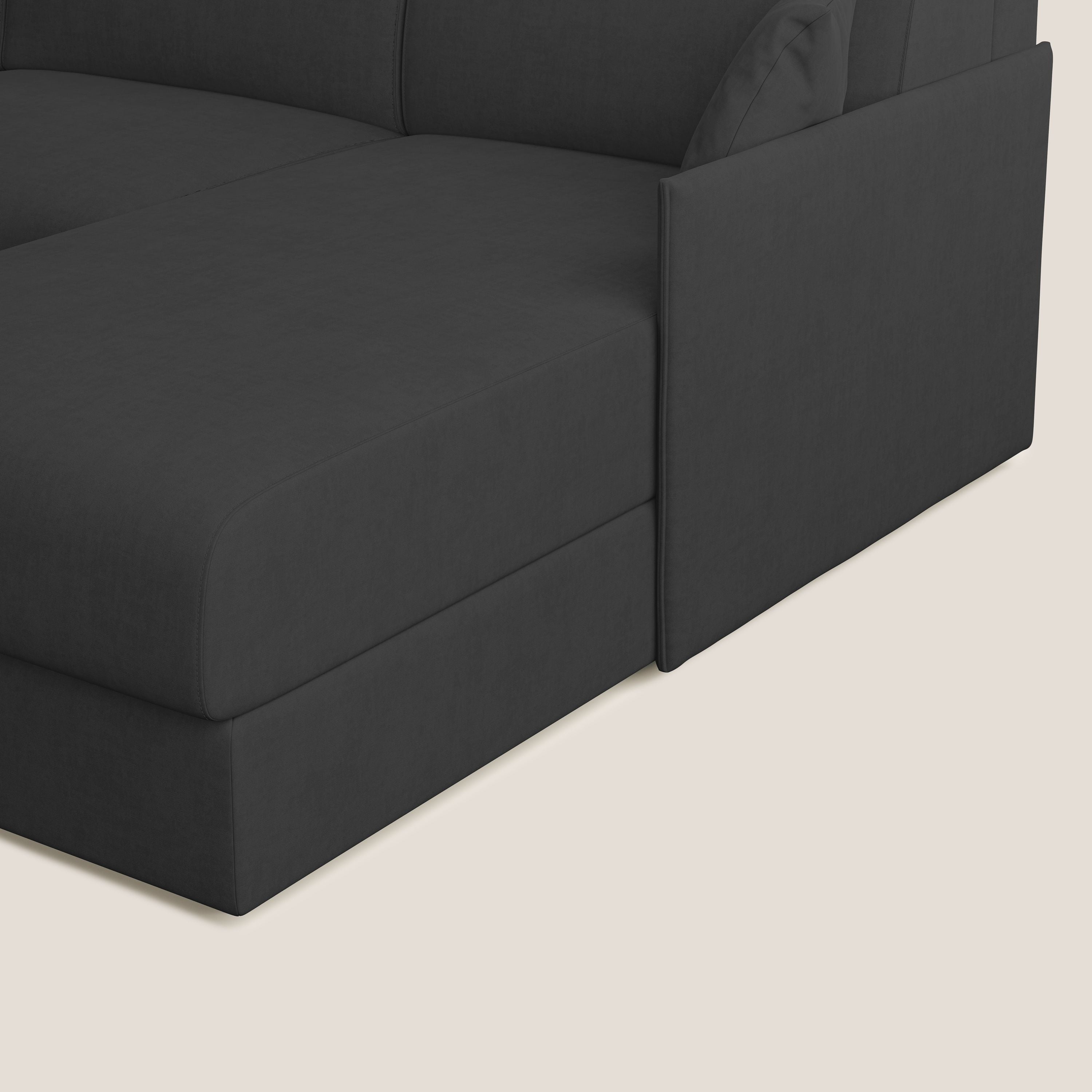 Evans Divano letto angolare con penisola in morbido tessuto impermeabile T02 nero - divani.store