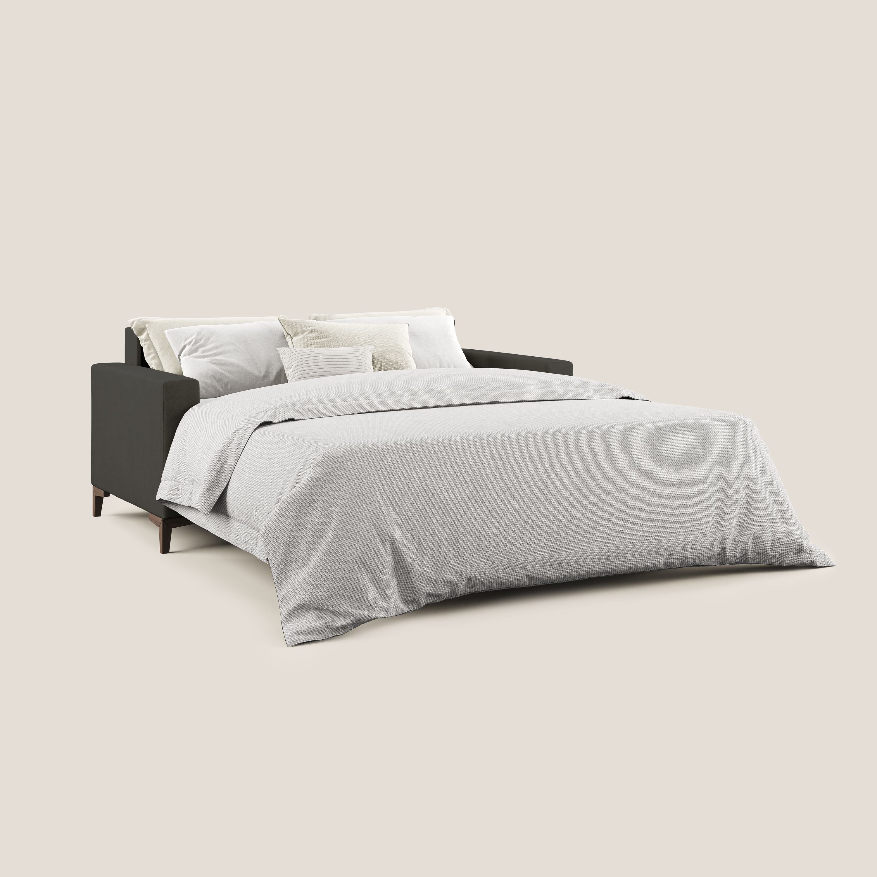 Kafka divano letto matrimoniale in morbido tessuto impermeabile T02 nero - divani.store