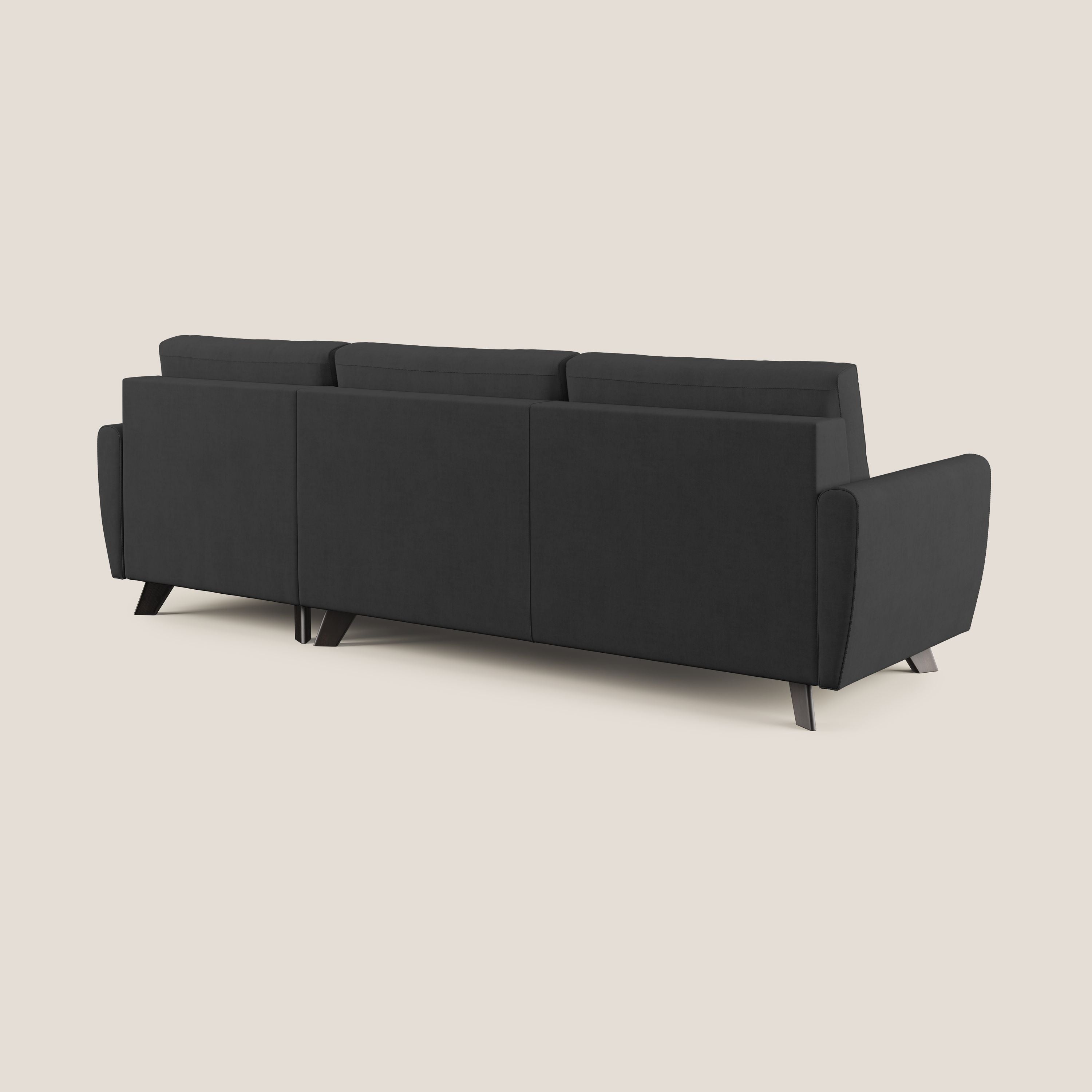 Callisto Divano letto angolare con penisola in tessuto morbido impermeabile T02 nero - divani.store