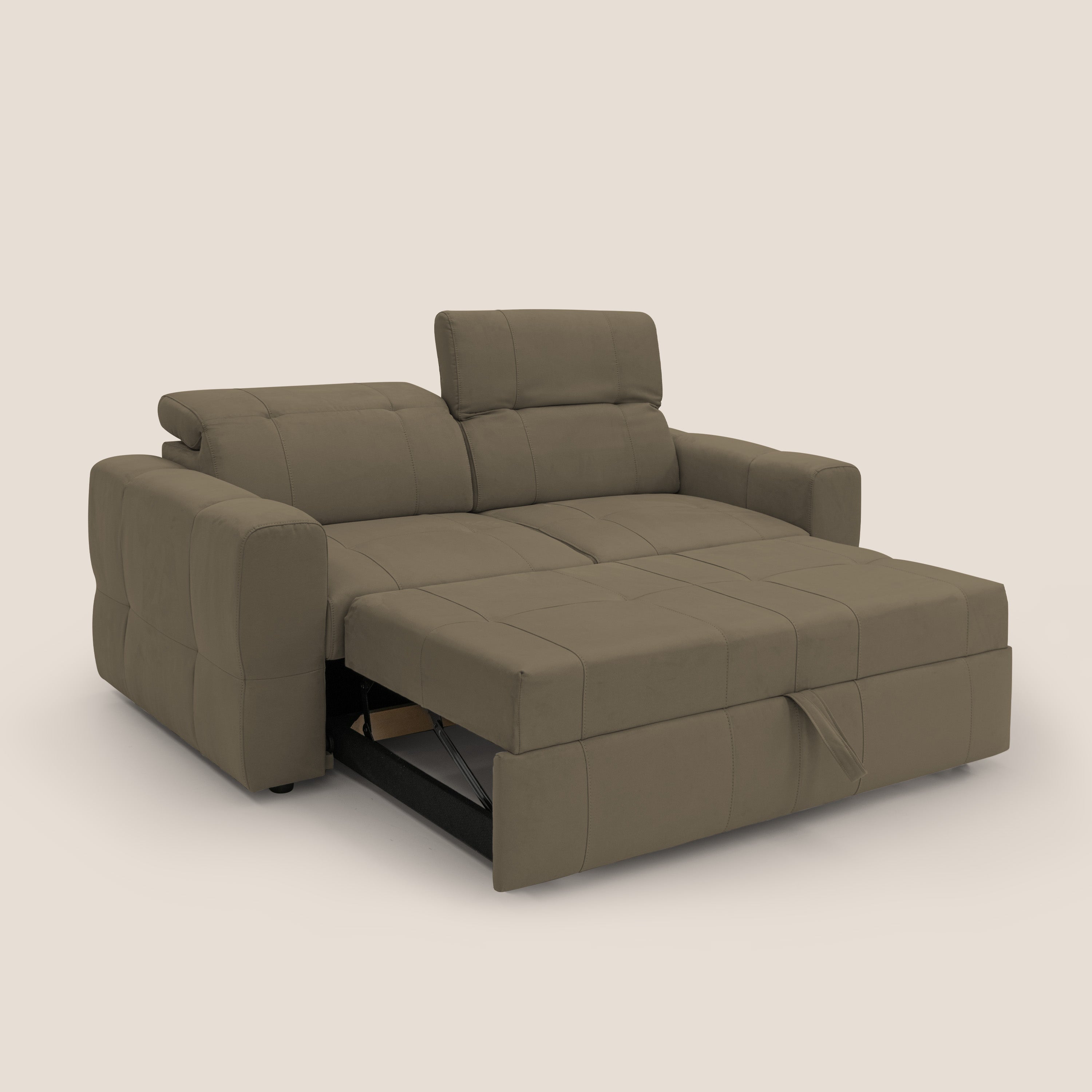 Kronos Divano con pouf estraibile poggiapiedi e poggiatesta reclinabili in morbida microfibra impermeabile T11 marrone - divani.store