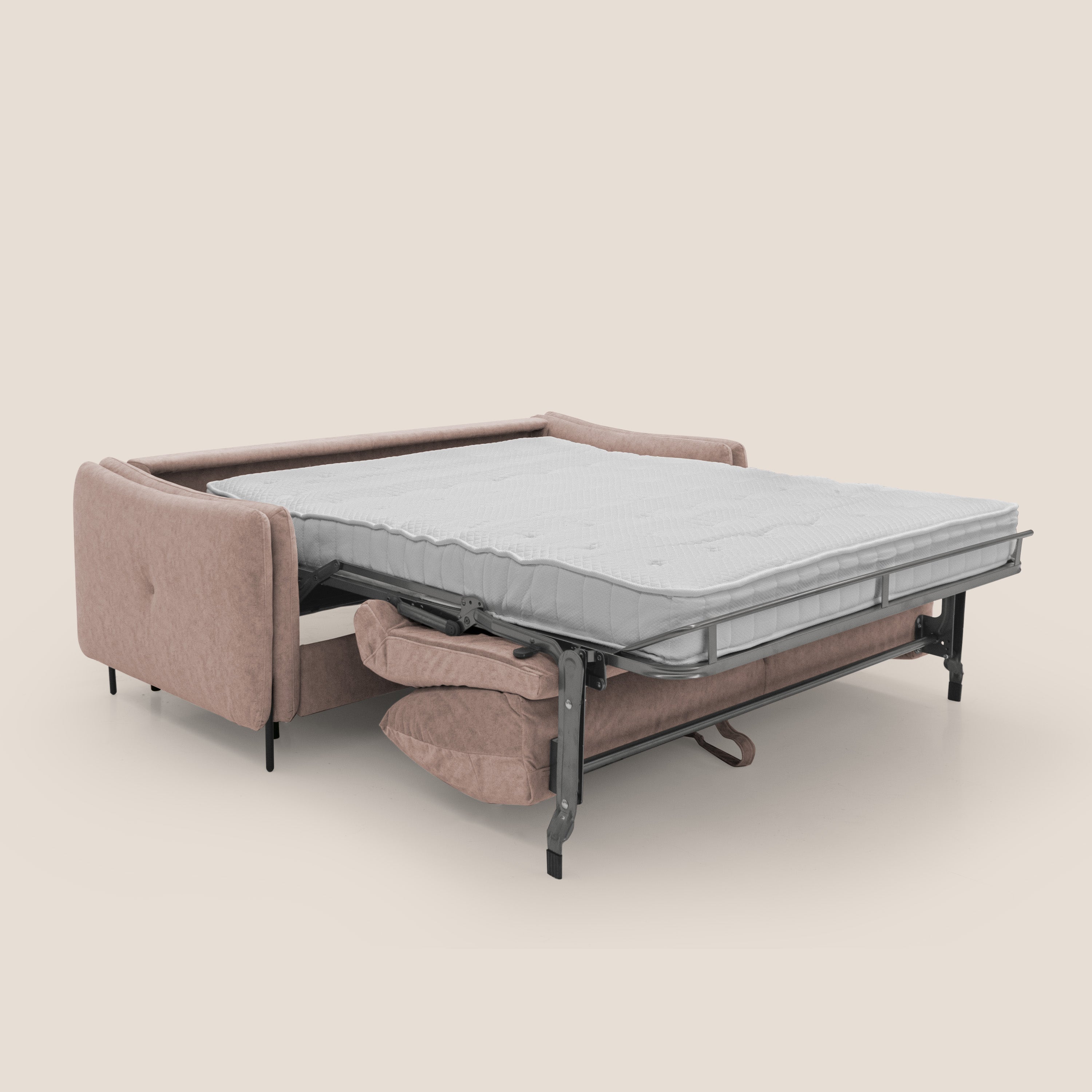 Gregory Divano letto con materasso h18 cm in microfibra effetto velluto impermeabile T09 rosa - divani.store