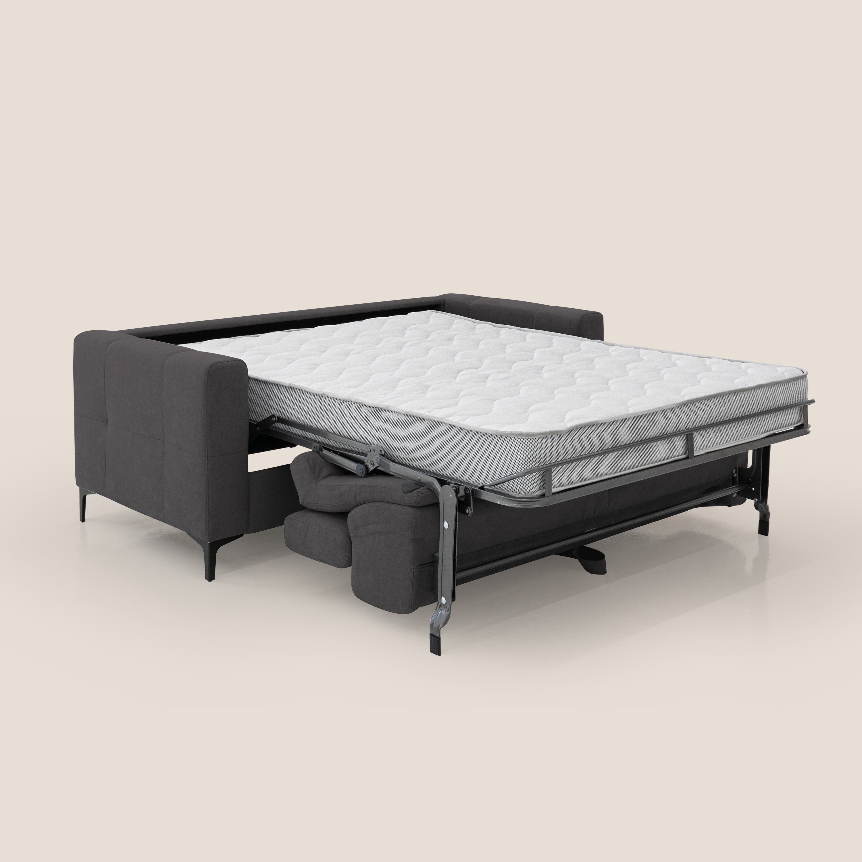 Gardenia divano letto materasso alto 18 cm con poggiatesta reclinabili e rivestimento impermeabile T02 nero - divani.store