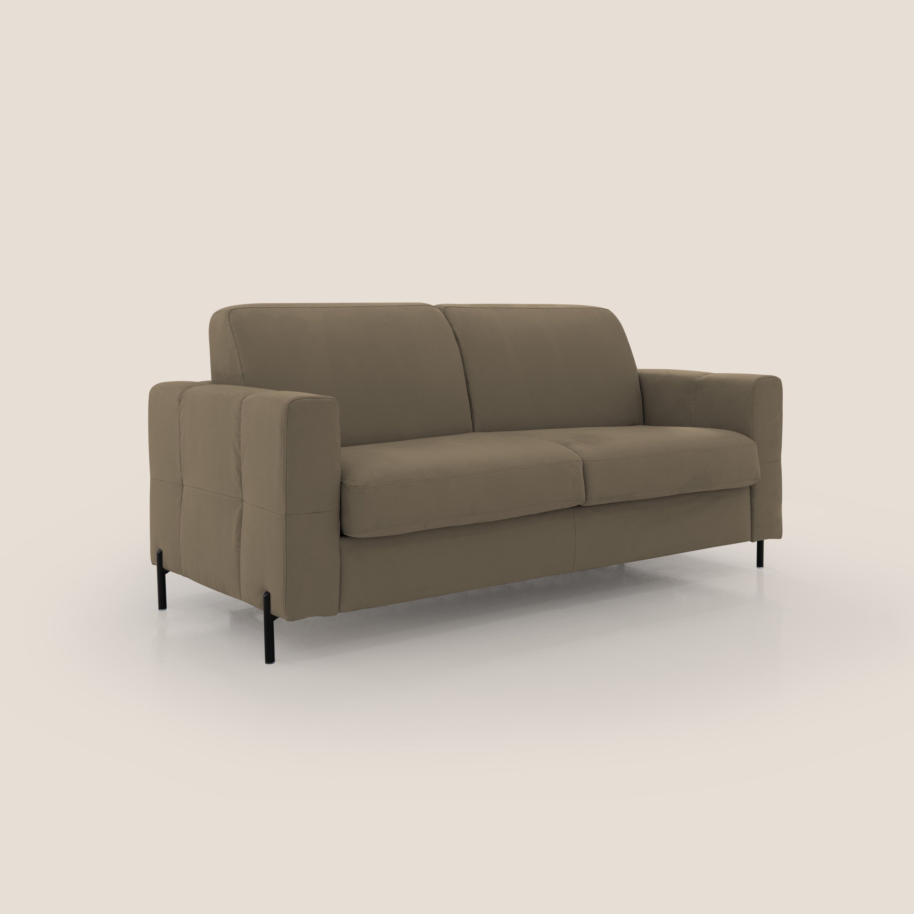 Ortensia divano letto materasso H18 cm con piedi alti in elegante microfibra smacchiabile T11 marrone - divani.store