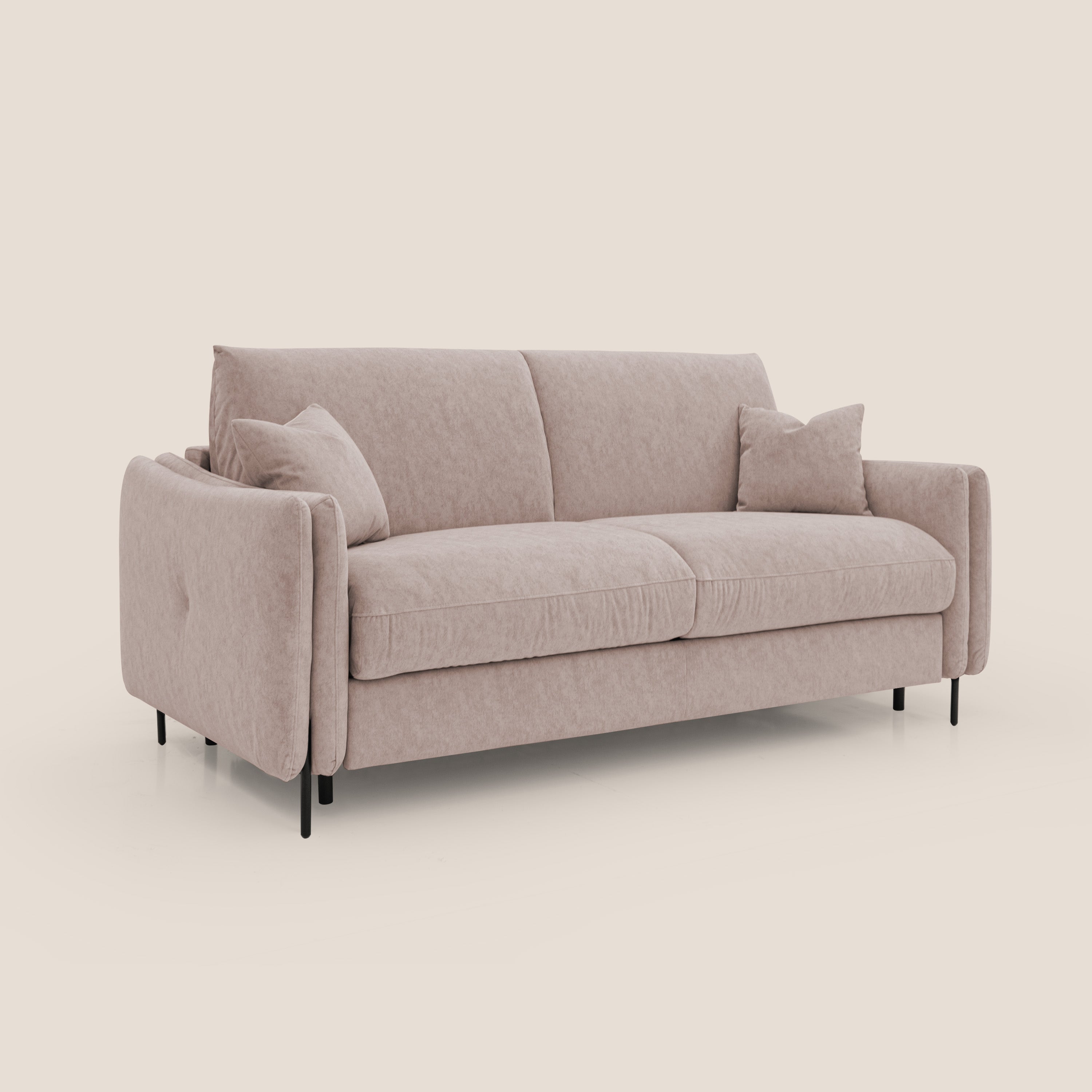 Gregory Divano letto con materasso h18 cm in microfibra effetto velluto impermeabile T09 rosa - divani.store