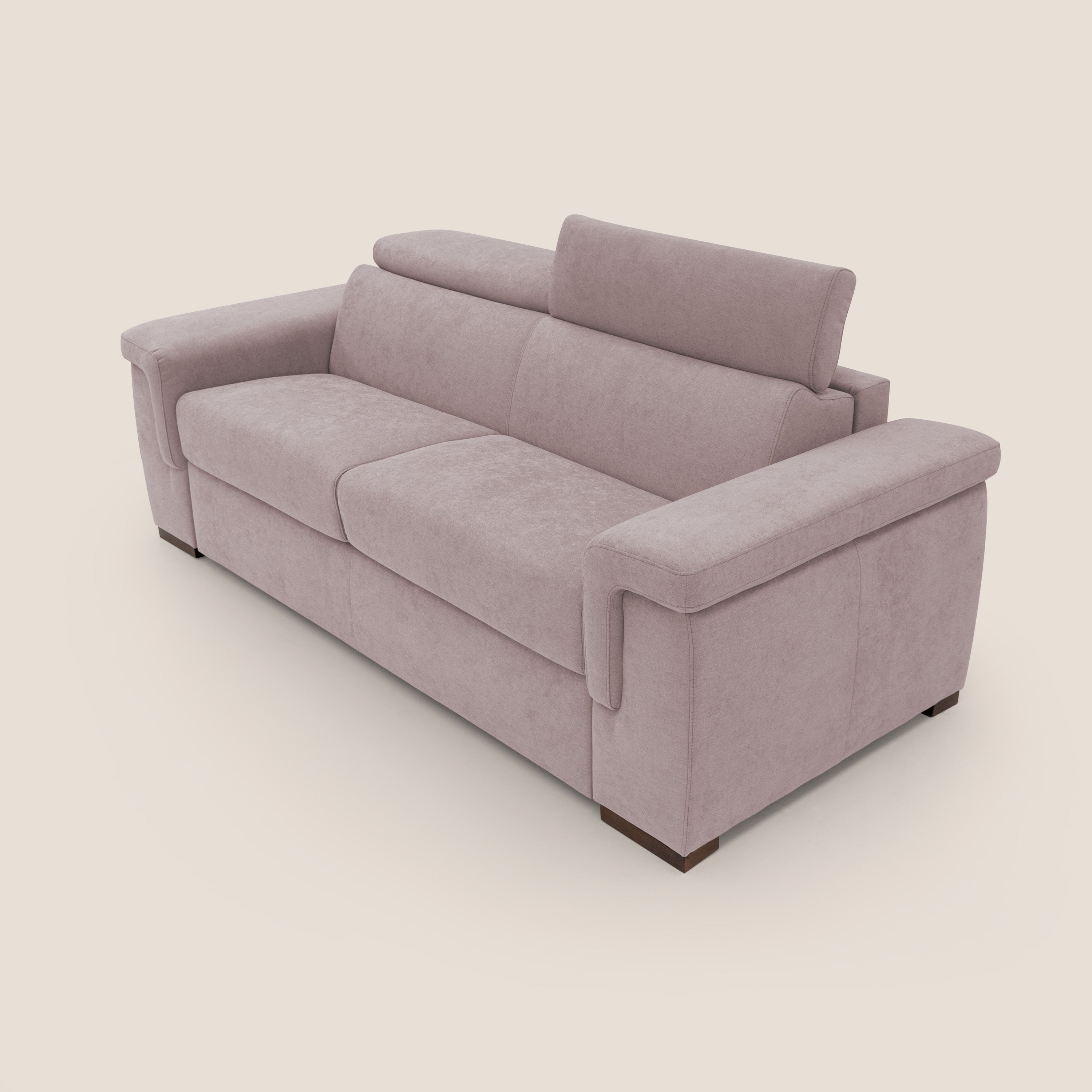 Giunone divano letto con materasso alto 18 cm e poggiatesta reclinabili in tessuto impermeabile T02 rosa - divani.store
