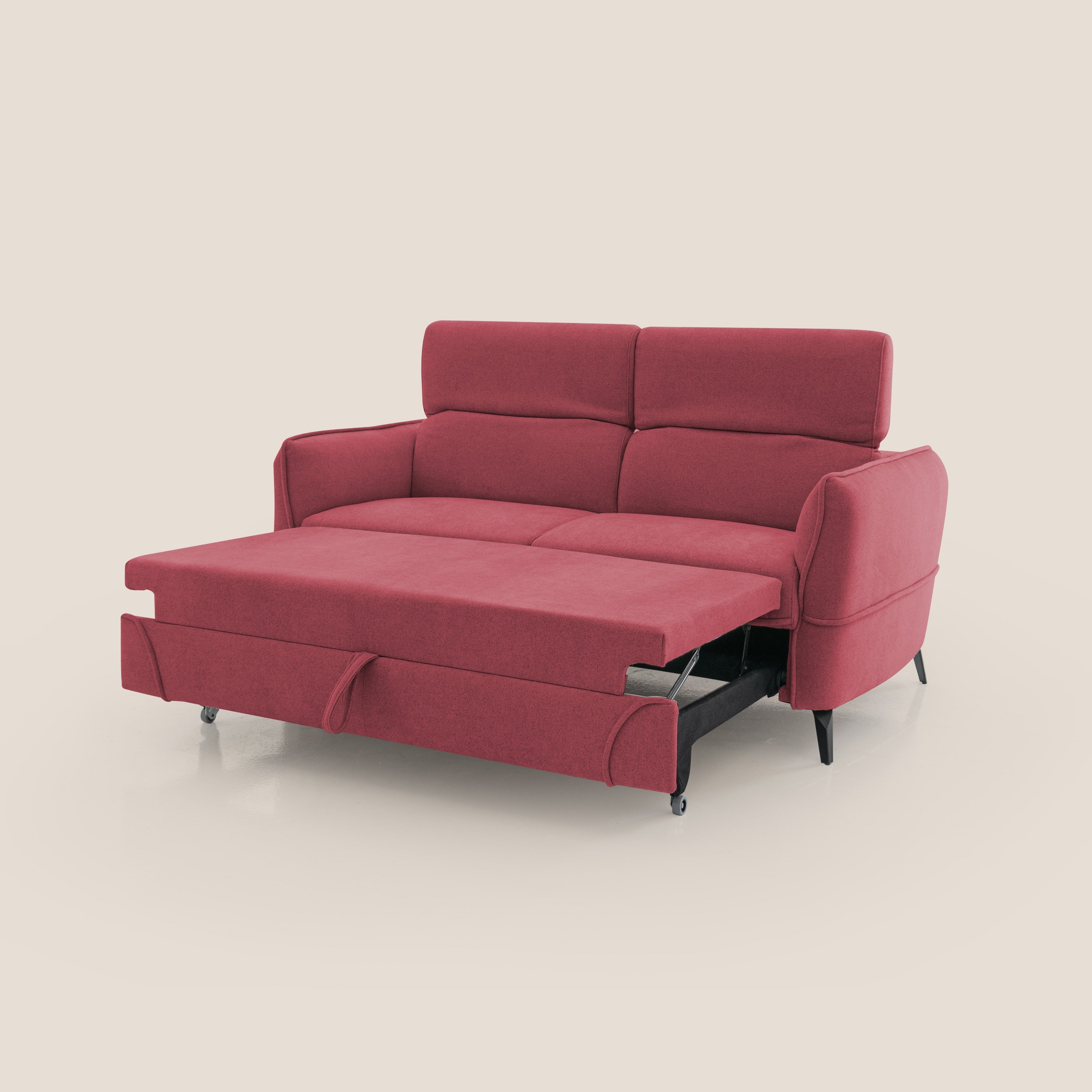 Bloom Divano con poggiapiedi estraibile piedini alti e poggiatesta reclinabili in tessuto bouclé impermeabile T07 rosso - divani.store