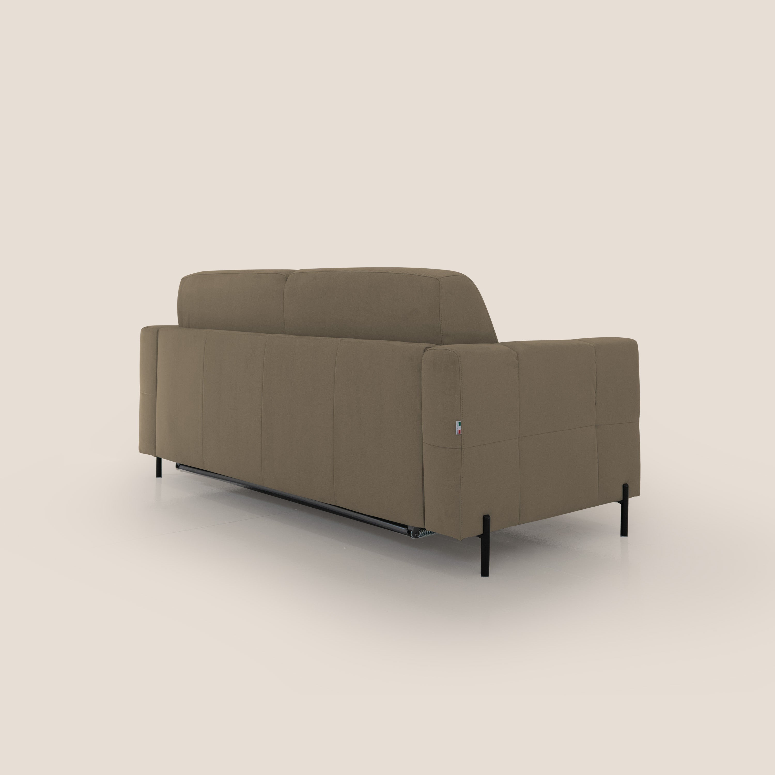 Ortensia divano letto materasso H18 cm con piedi alti in elegante microfibra smacchiabile T11 marrone - divani.store