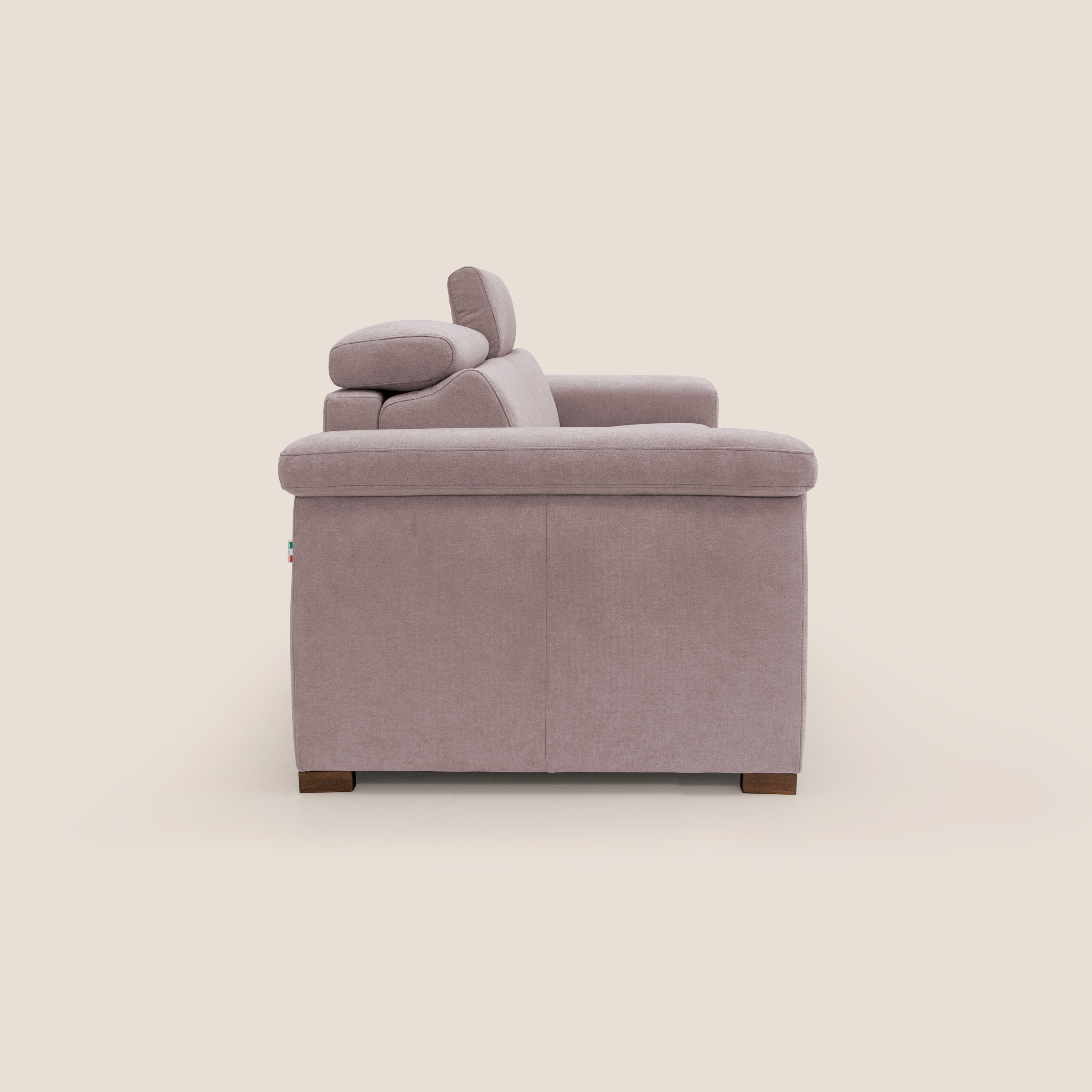Giunone divano letto con materasso alto 18 cm e poggiatesta reclinabili in tessuto impermeabile T02 rosa - divani.store