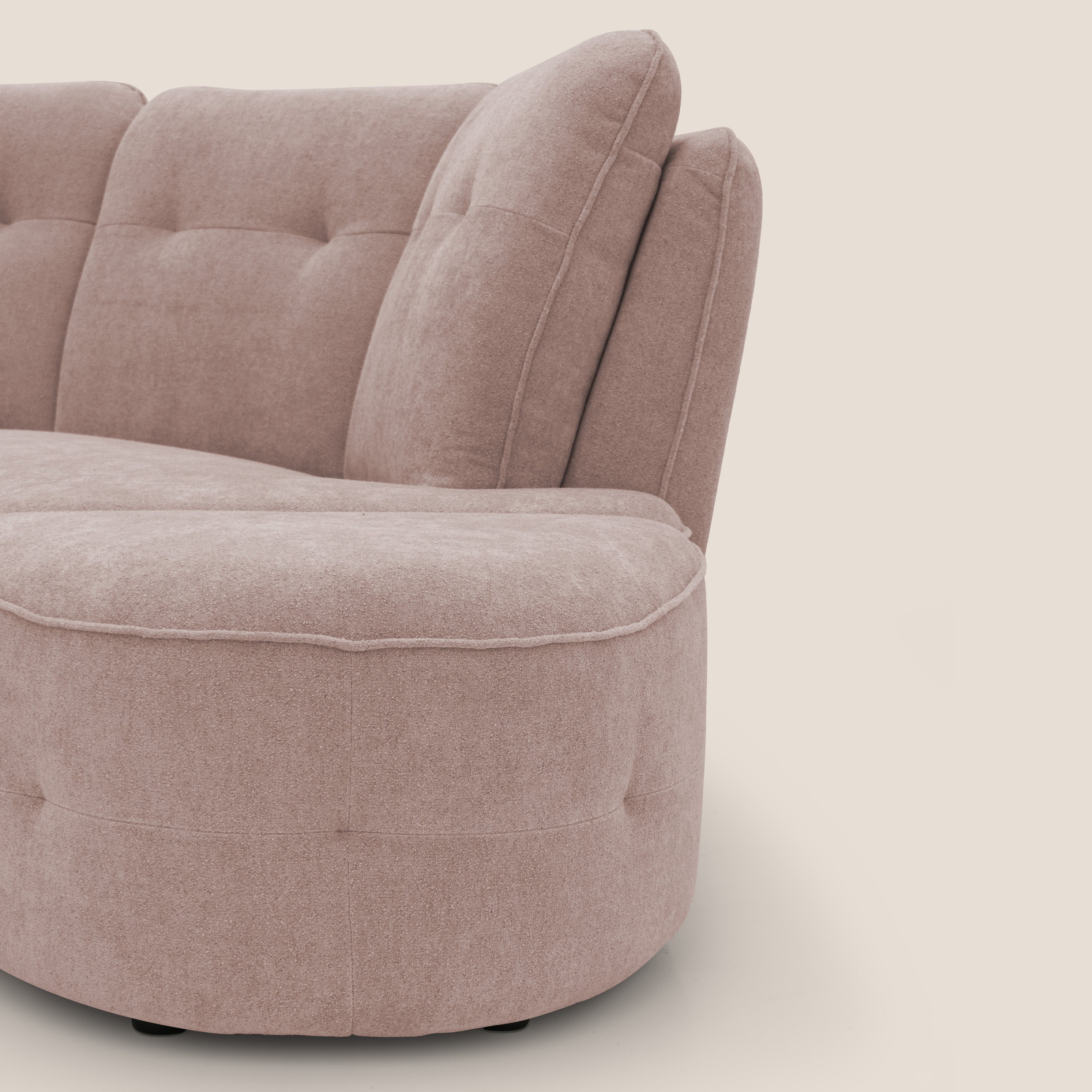 Cerbero divano angolare con pouf mobile in morbido bouclé impermeabile T07 rosa - divani.store
