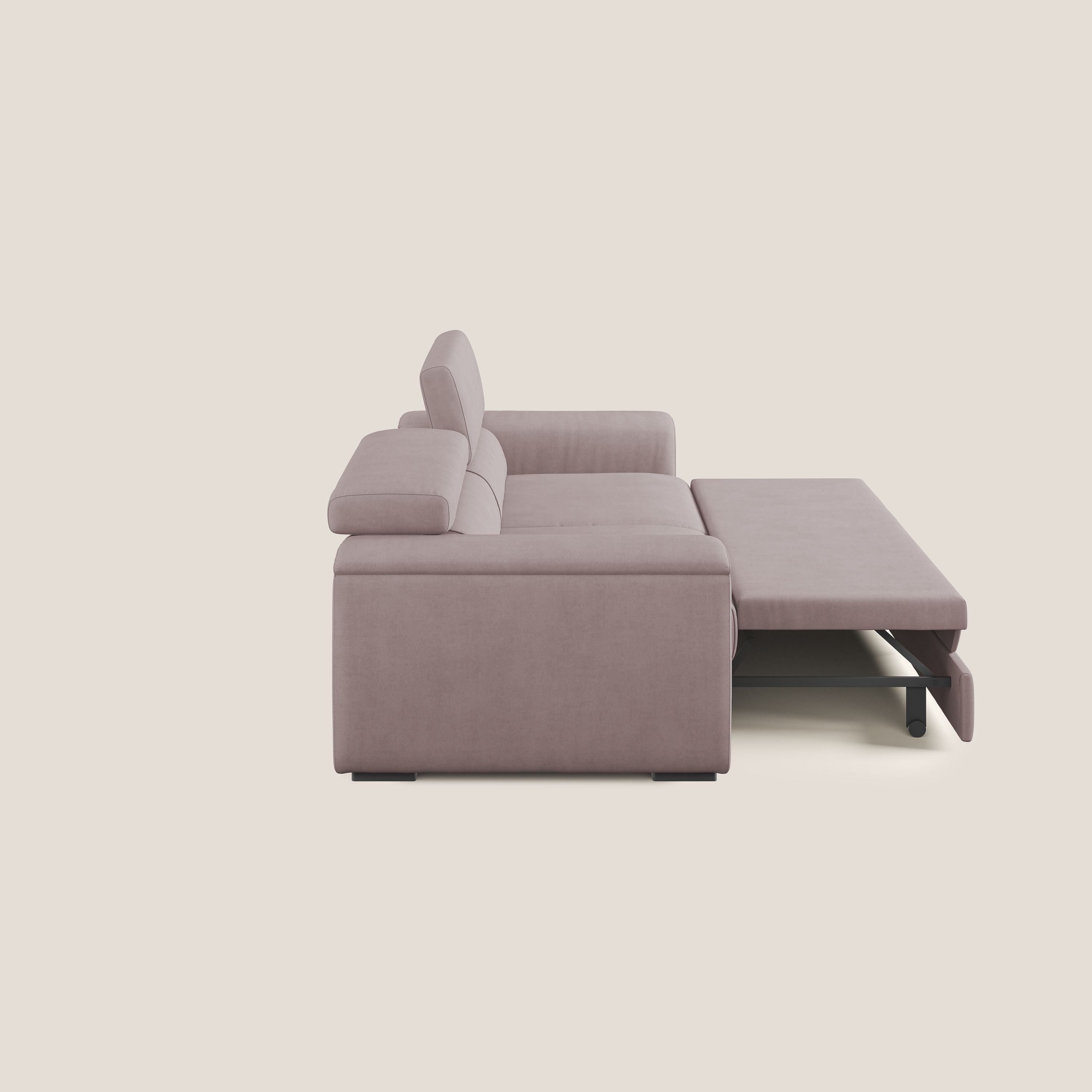 Zeno Divano con pouf estraibile poggiapiedi in tessuto morbido impermeabile T02 rosa - divani.store
