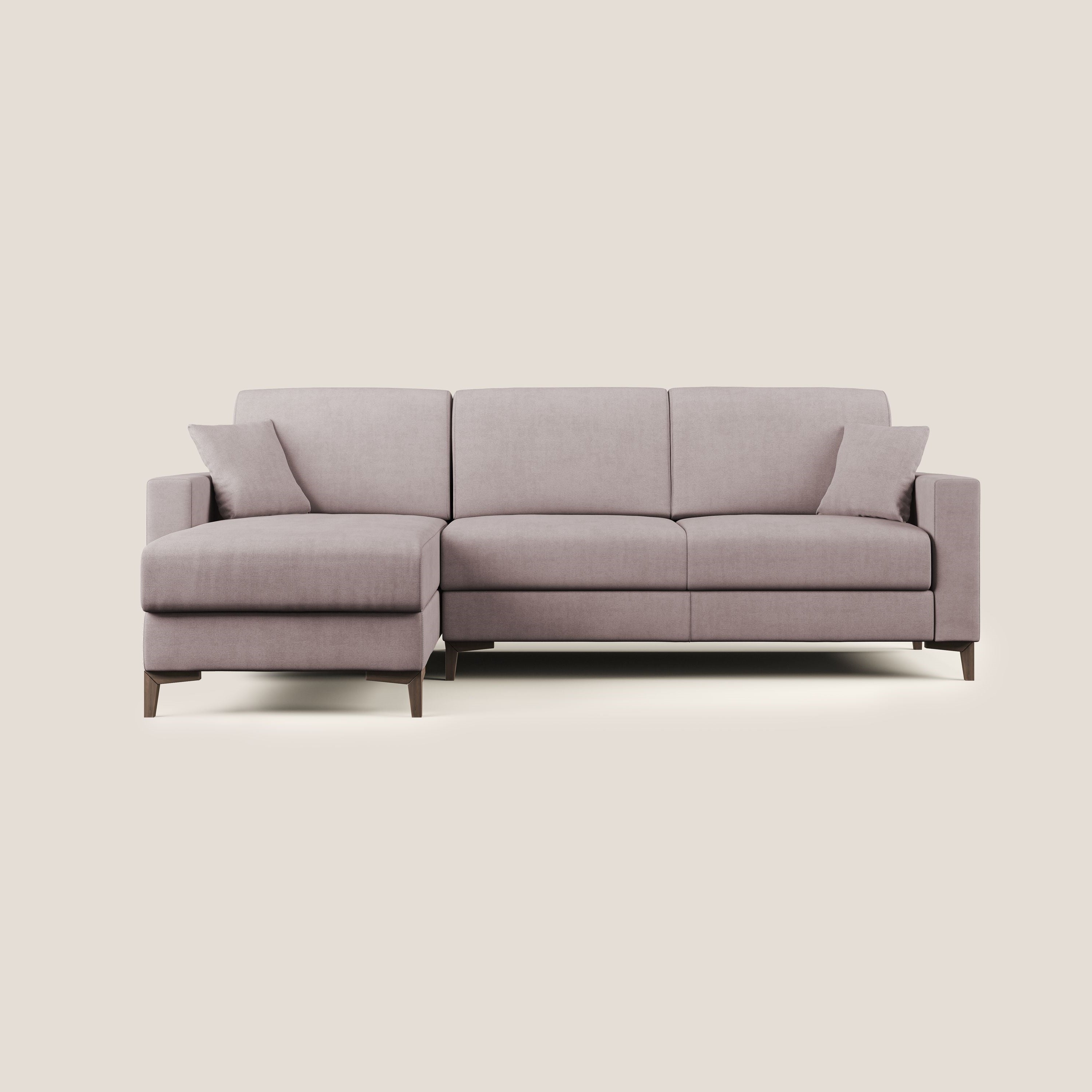 Kafka divano letto angolare in morbido tessuto impermeabile T02 rosa - divani.store