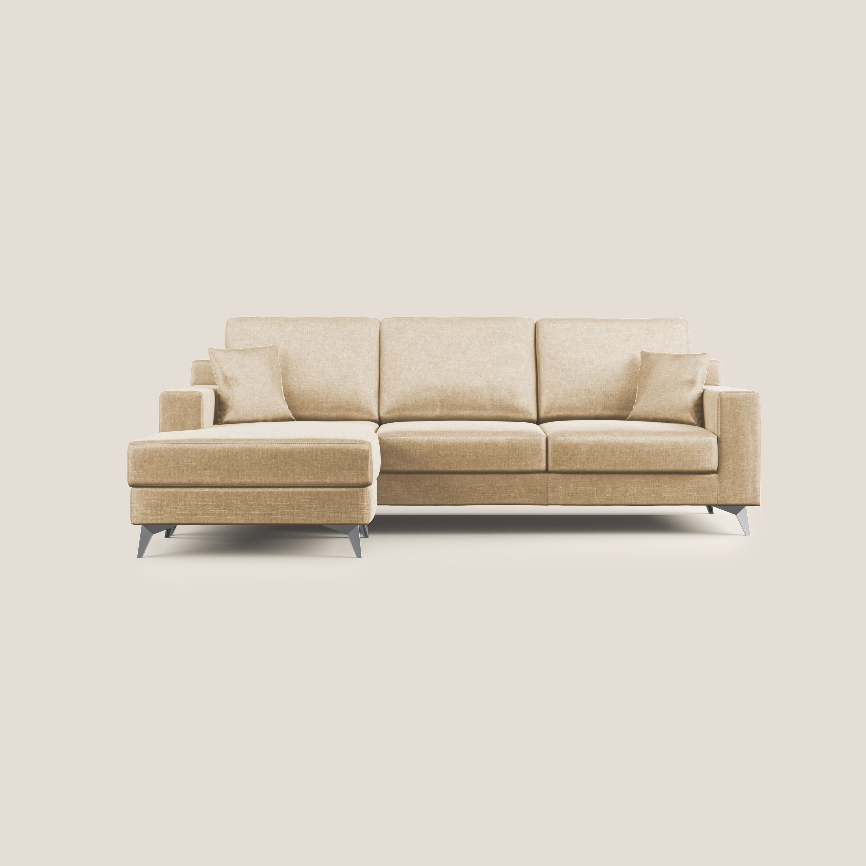 Michael divano moderno angolare con penisola in morbido velluto impermeabile T01 beige - divani.store