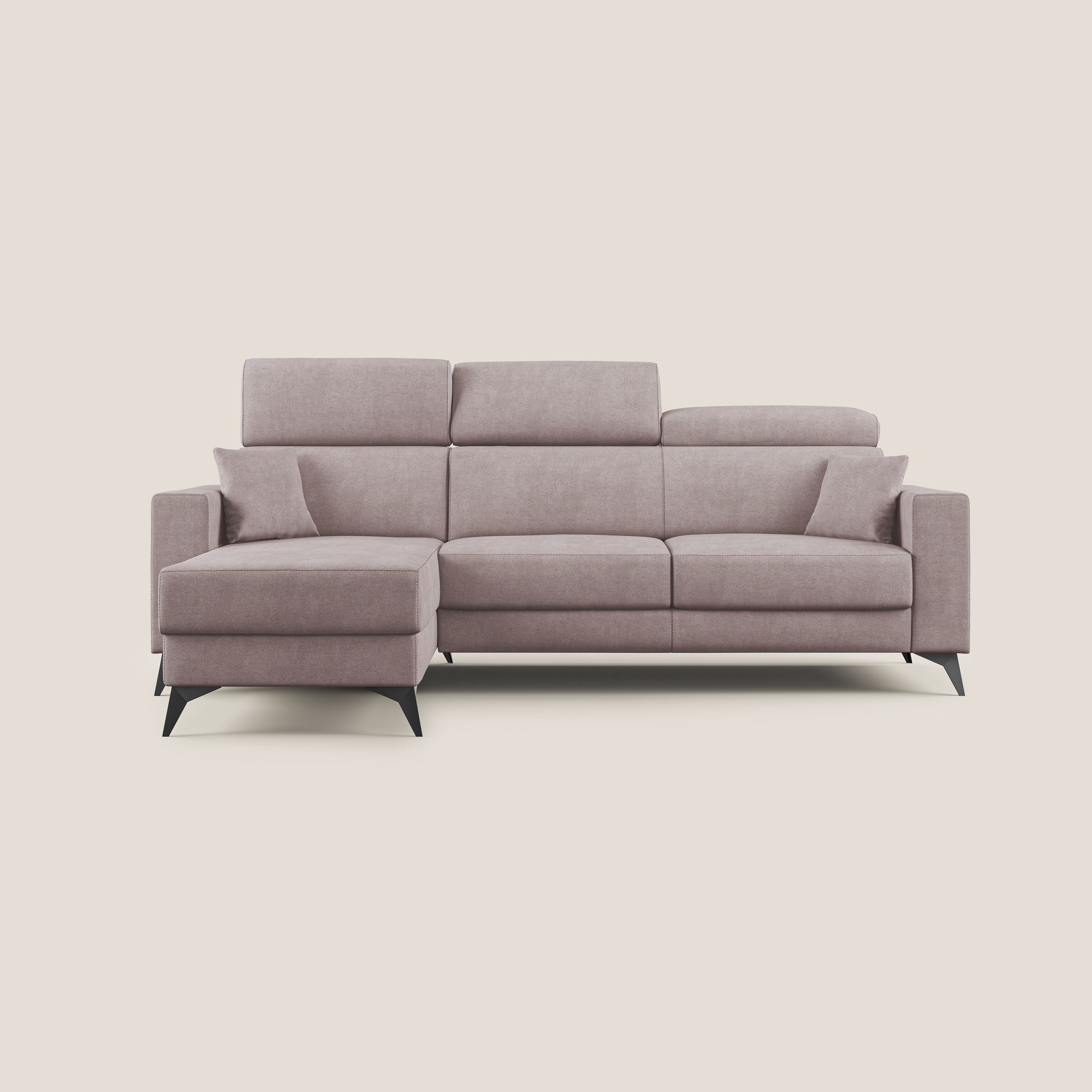 Pegaso divano letto angolare con poggiatesta reclinabili e rivestimento impermeabile T02 rosa - divani.store