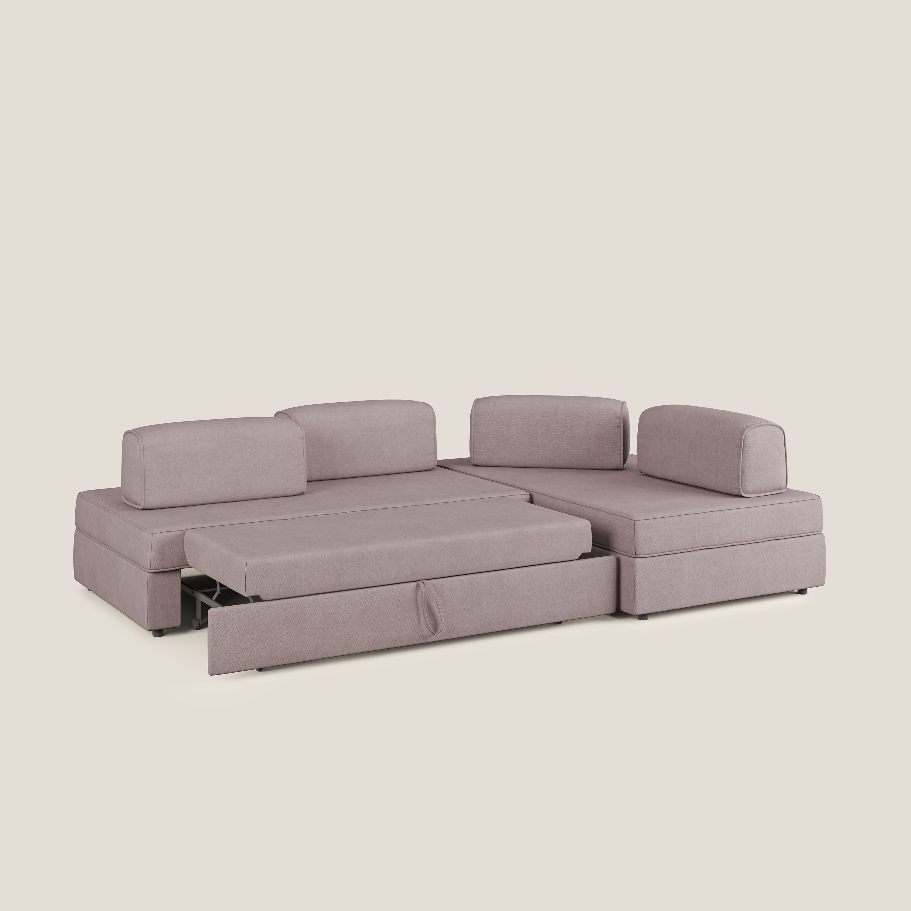 Liberty divano angolare con pouf estraibile e schienali movibili in tessuto morbido impermeabile T02 rosa - divani.store
