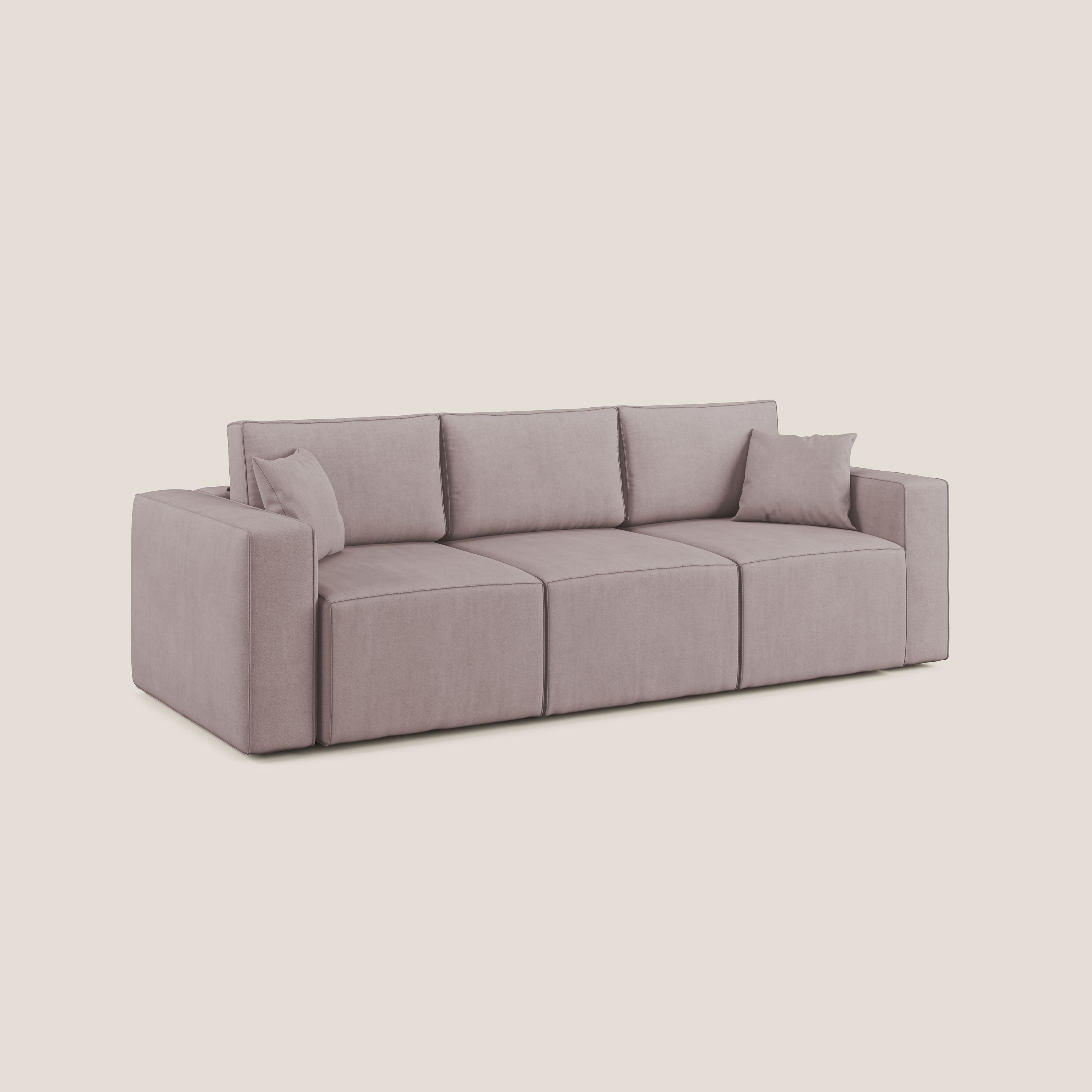 Morfeo divano con 3 sedute estraibili in morbido tessuto impermeabile T02 rosa - divani.store