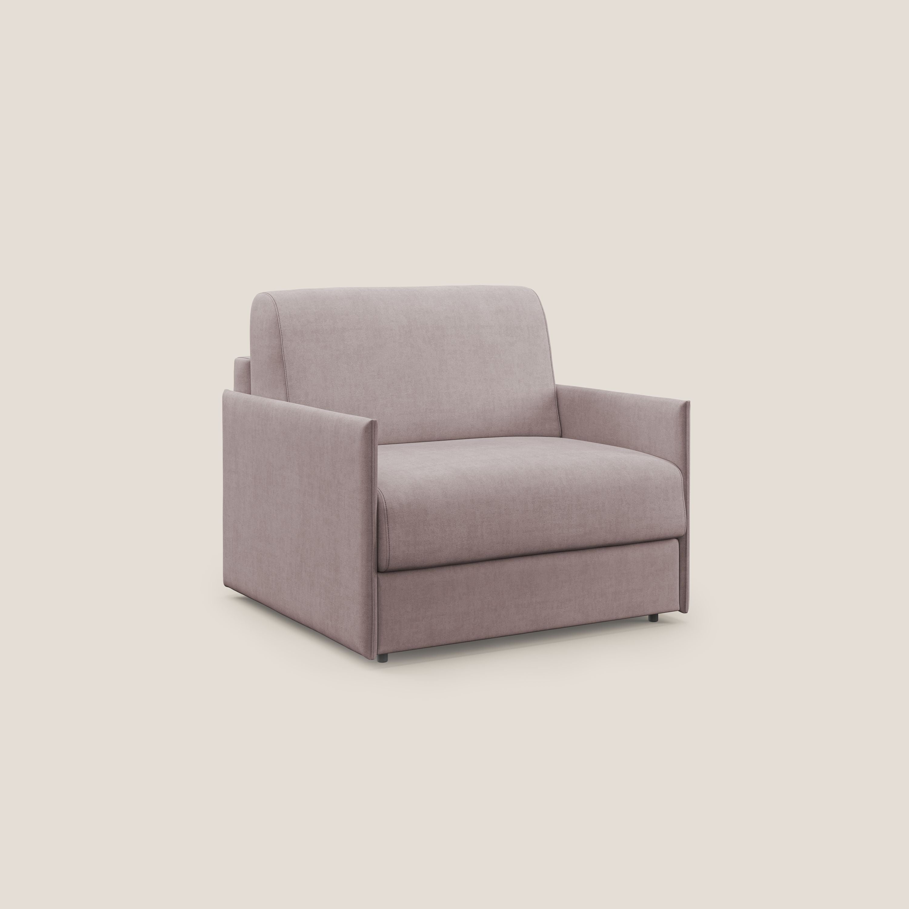 Evans poltrona letto in morbido tessuto impermeabile T02 rosa - divani.store