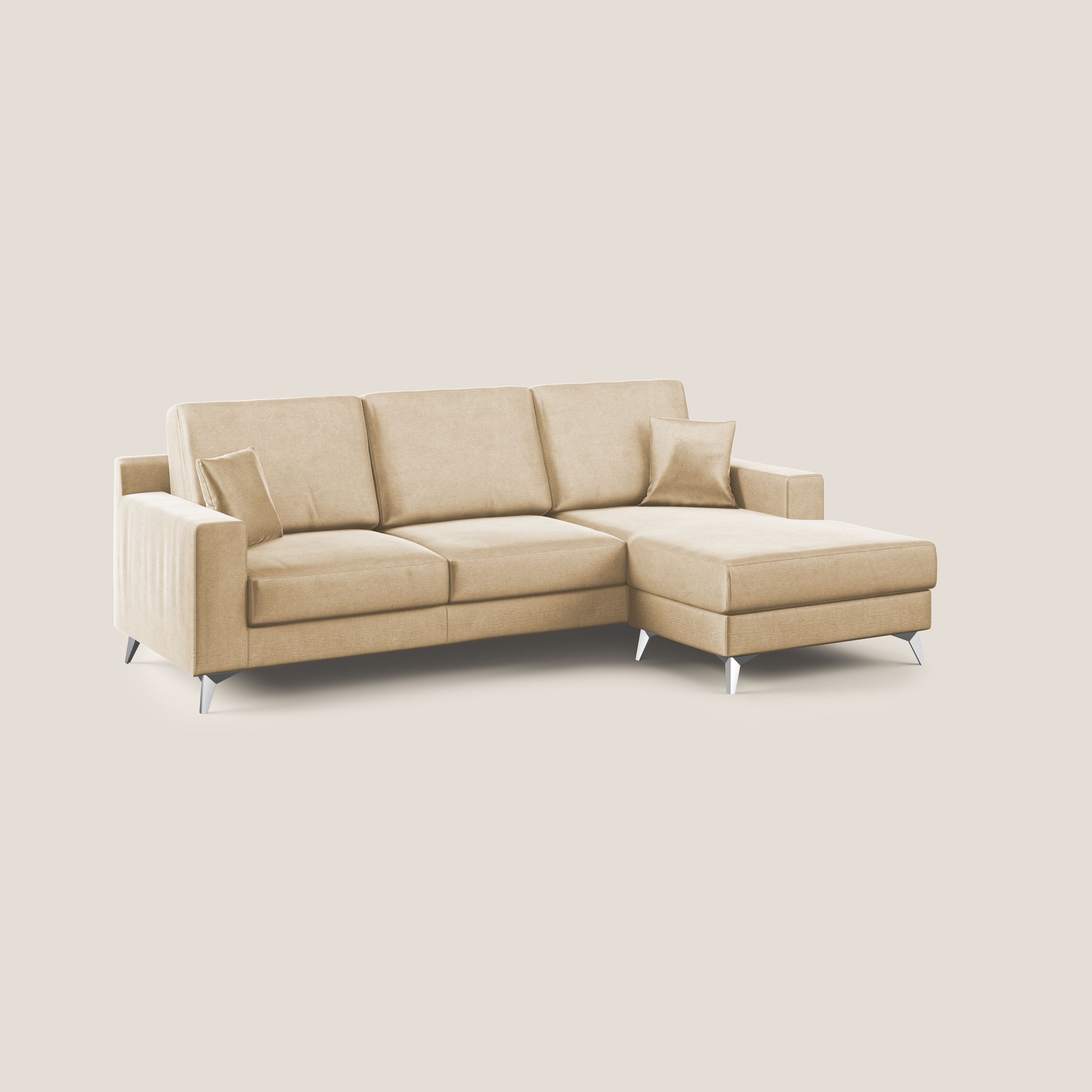 Michael divano moderno angolare con penisola in morbido velluto impermeabile T01 beige - divani.store