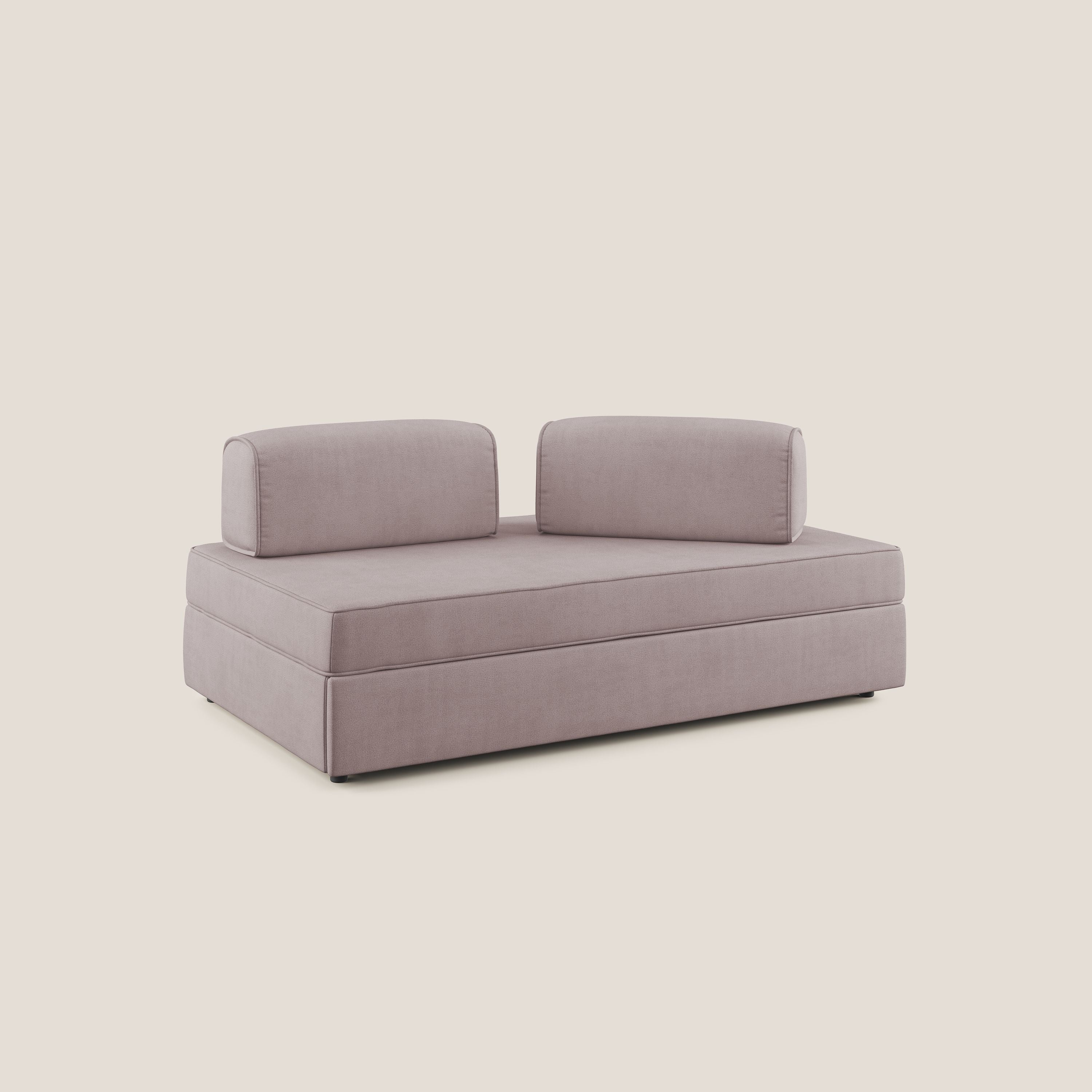 Liberty divano con pouf estraibile e schienali movibili in tessuto morbido impermeabile T02 rosa - divani.store