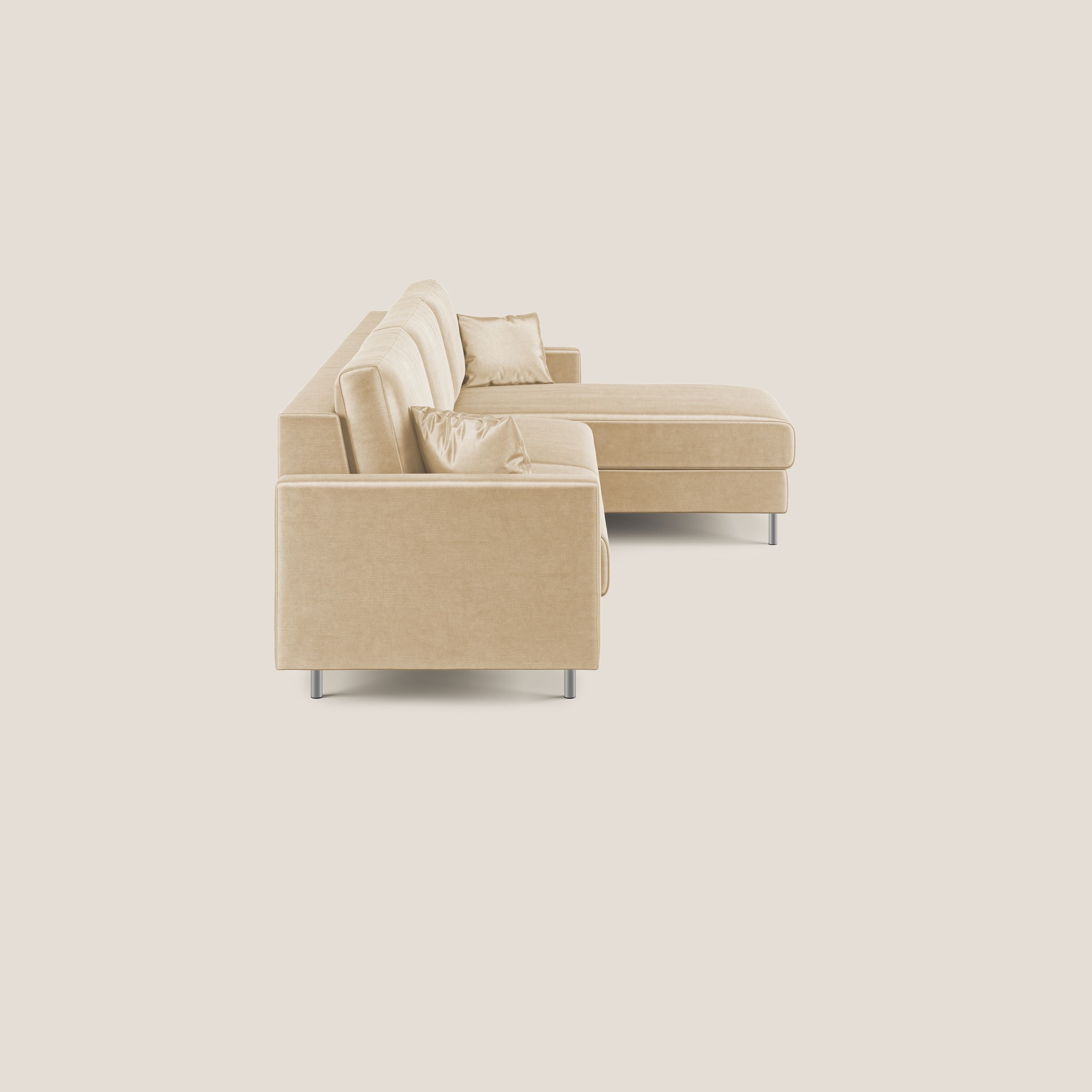 Andromeda divano letto angolare in velluto morbido impermeabile T01 beige - divani.store