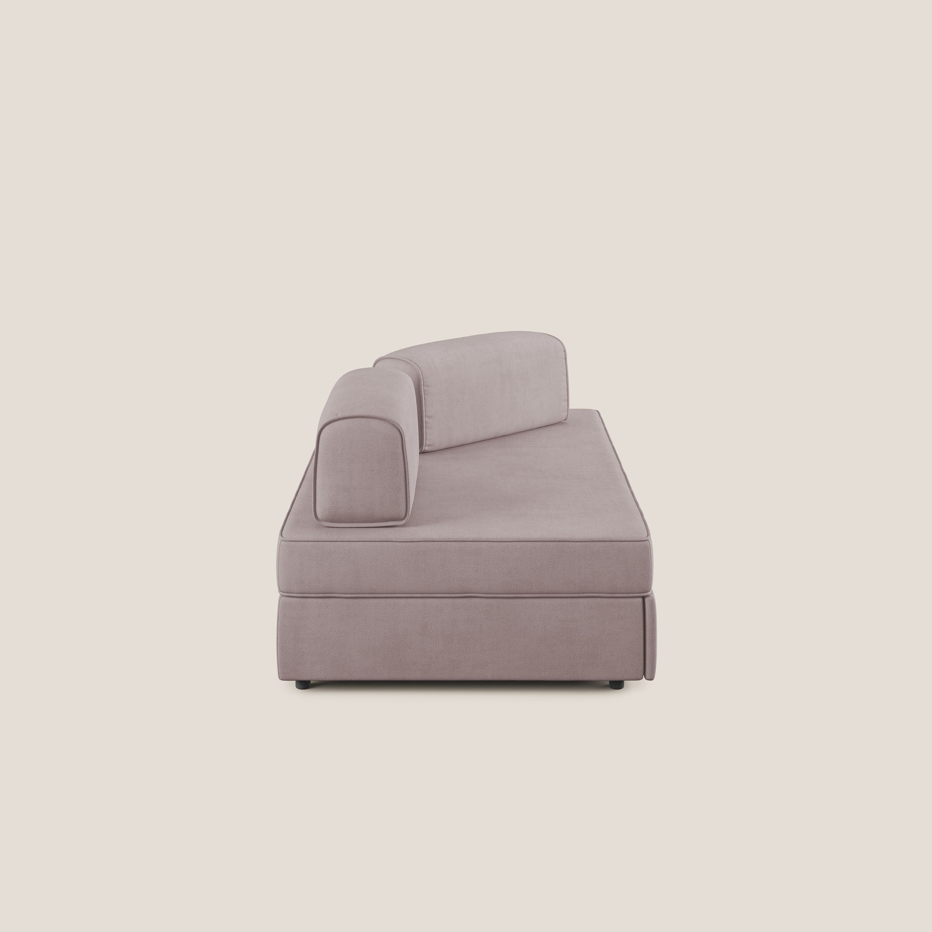 Liberty divano con pouf estraibile e schienali movibili in tessuto morbido impermeabile T02 rosa - divani.store