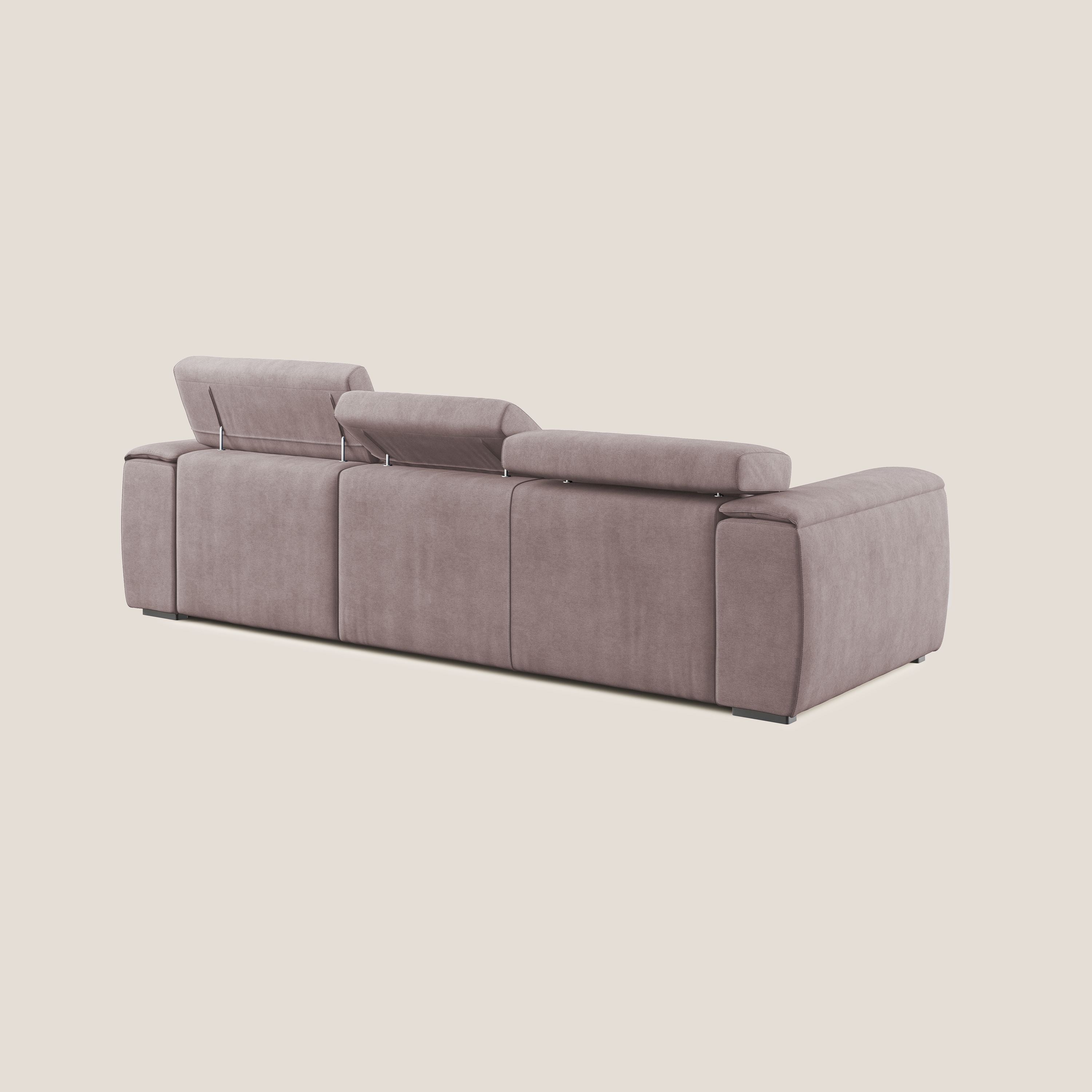 Zeno Divano angolare con pouf estraibile poggiapiedi in tessuto morbido impermeabile T02 rosa - divani.store