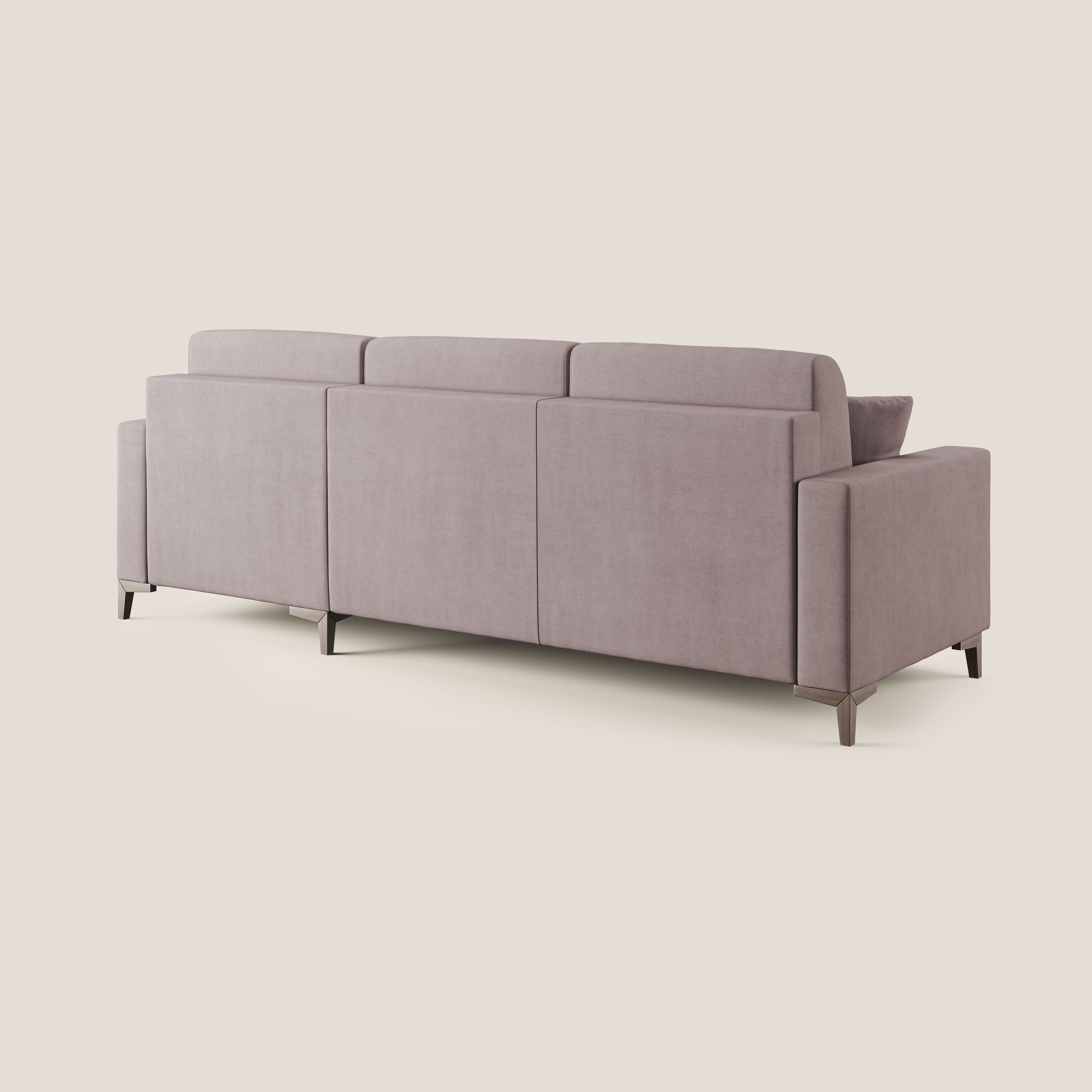 Kafka divano letto angolare in morbido tessuto impermeabile T02 rosa - divani.store