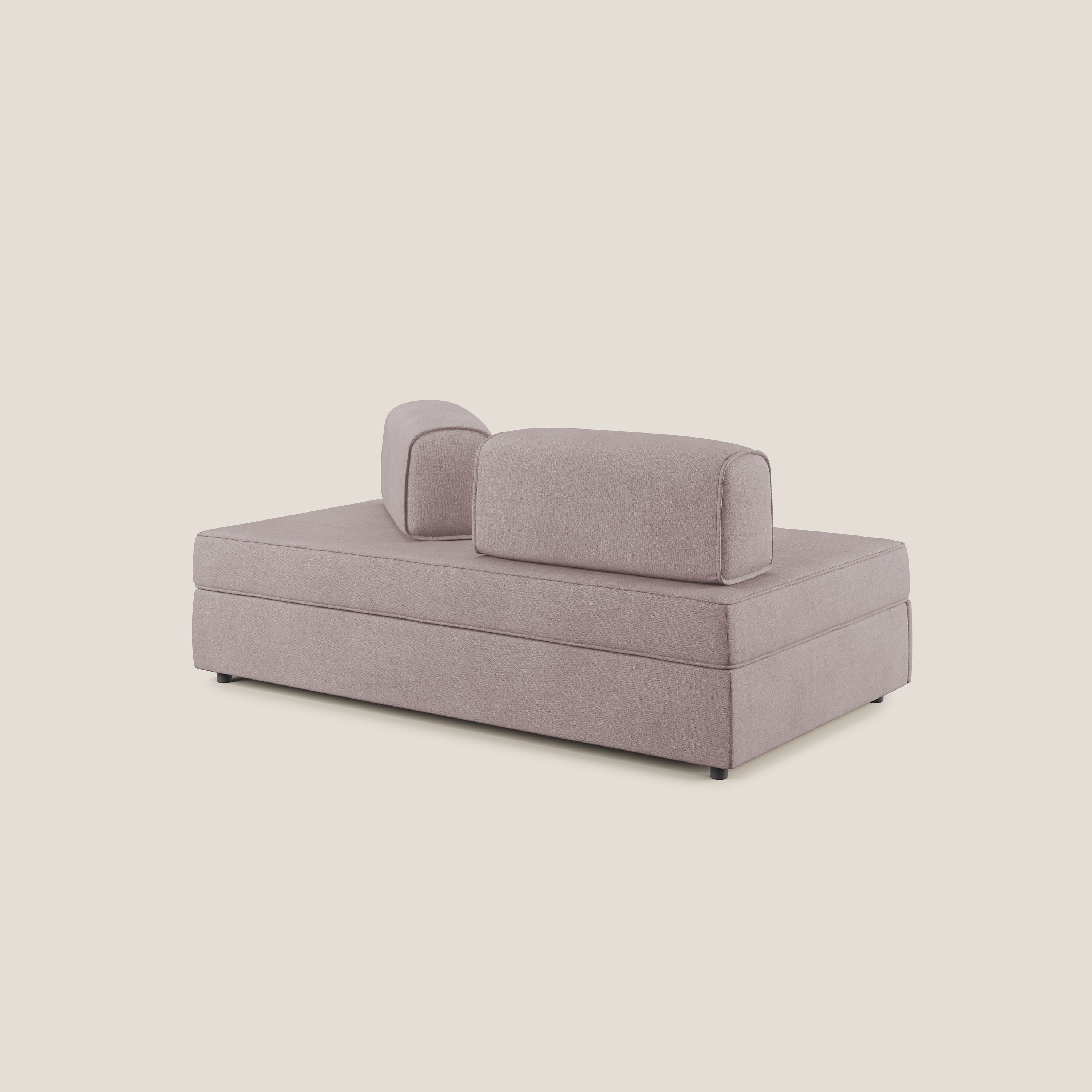 Liberty divano con pouf estraibile e schienali movibili in tessuto morbido impermeabile T02 rosa - divani.store