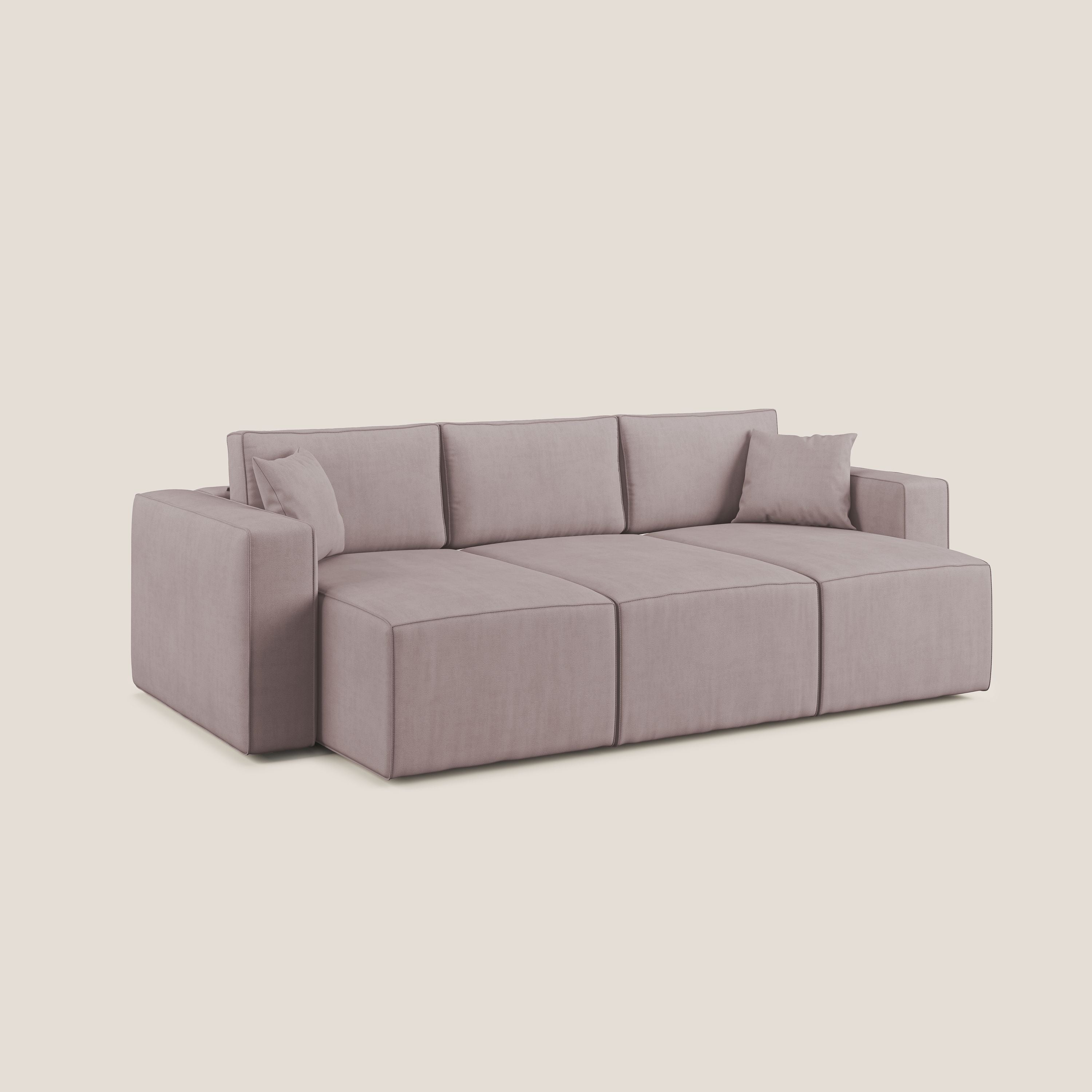 Morfeo divano con 3 sedute estraibili in morbido tessuto impermeabile T02 rosa - divani.store