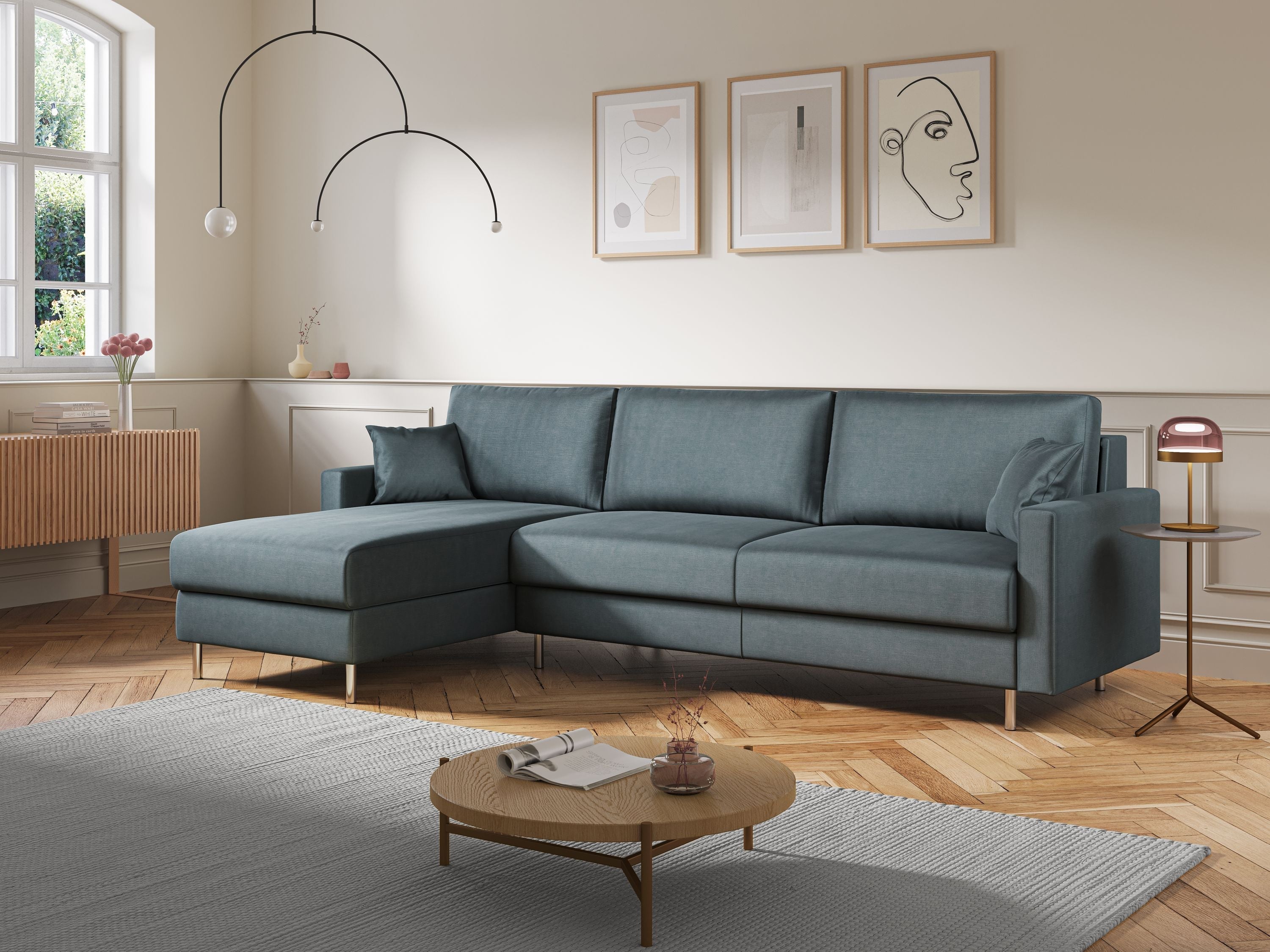 Andromeda divano letto angolare in velluto morbido impermeabile T01 beige - divani.store