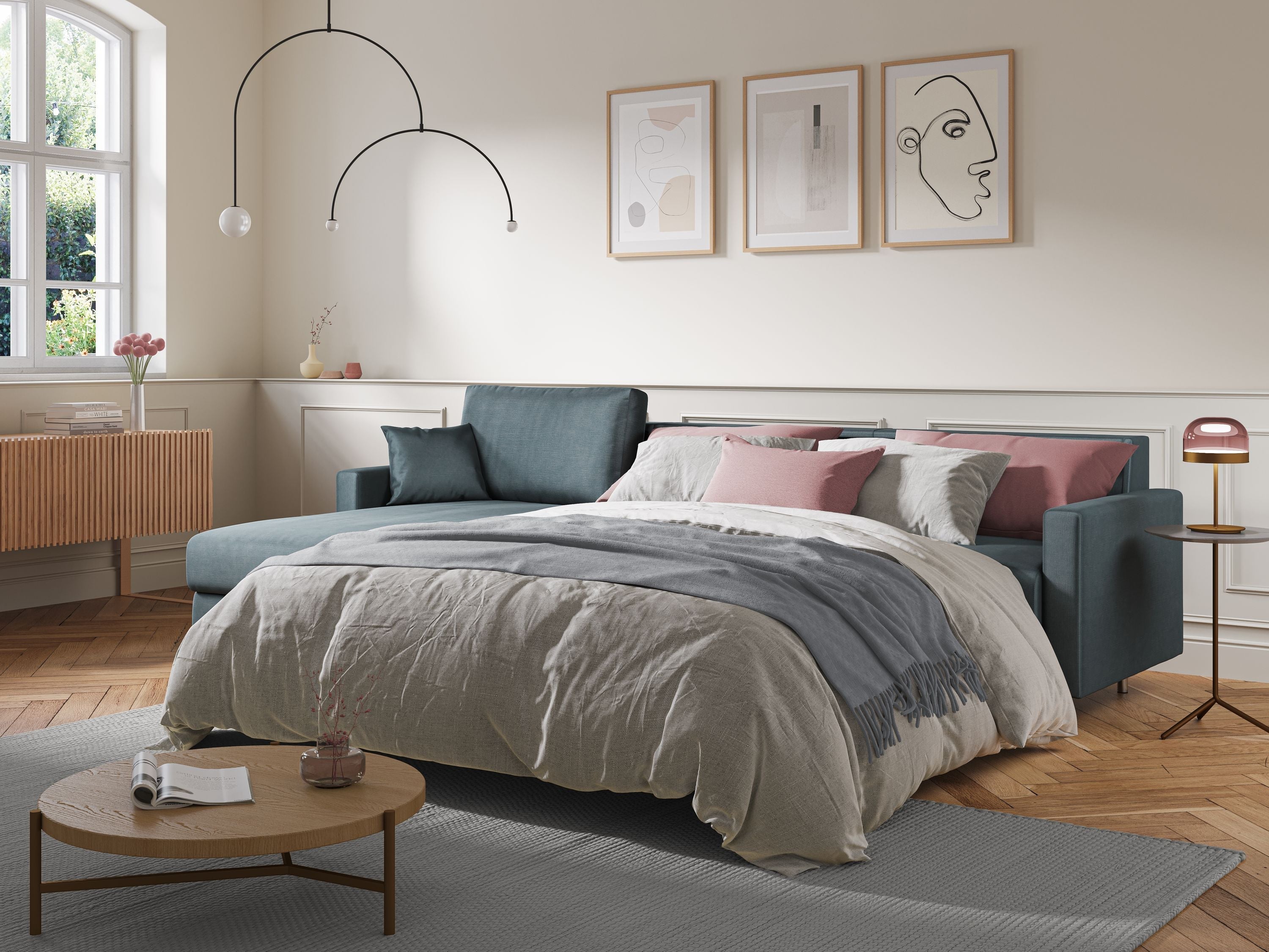 Andromeda divano letto angolare in velluto morbido impermeabile T01 beige - divani.store