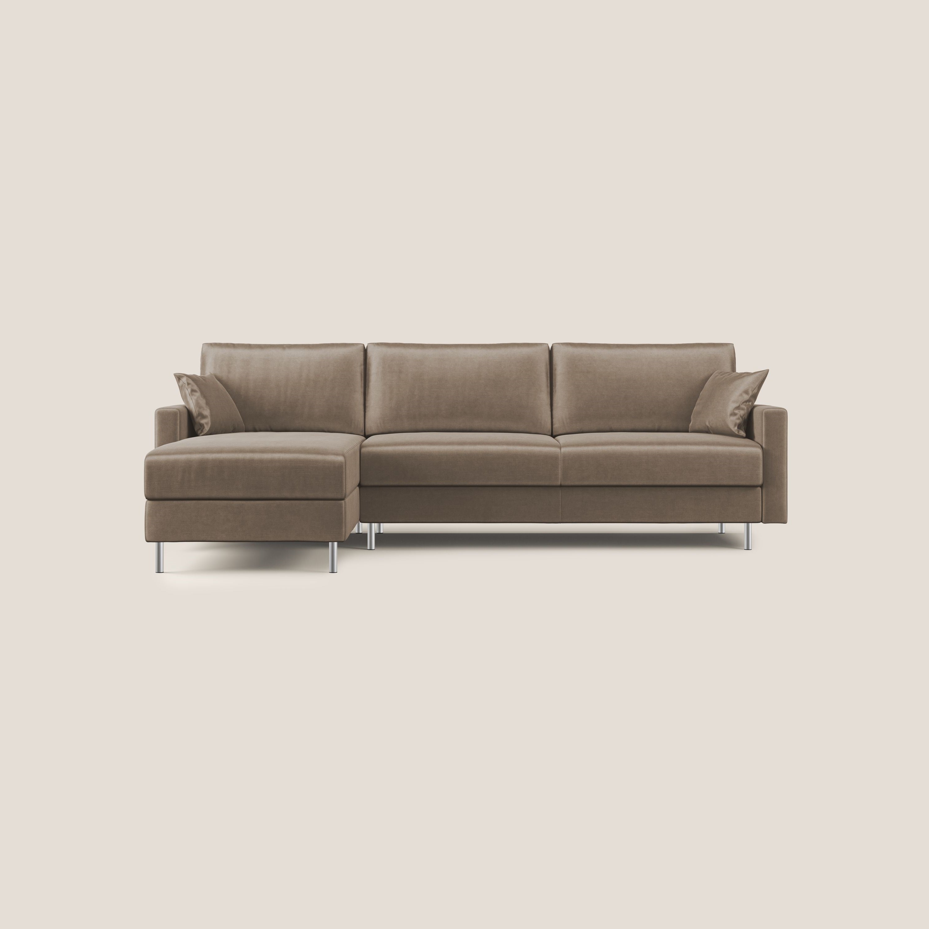 Andromeda divano letto angolare in velluto morbido impermeabile T01 marrone - divani.store