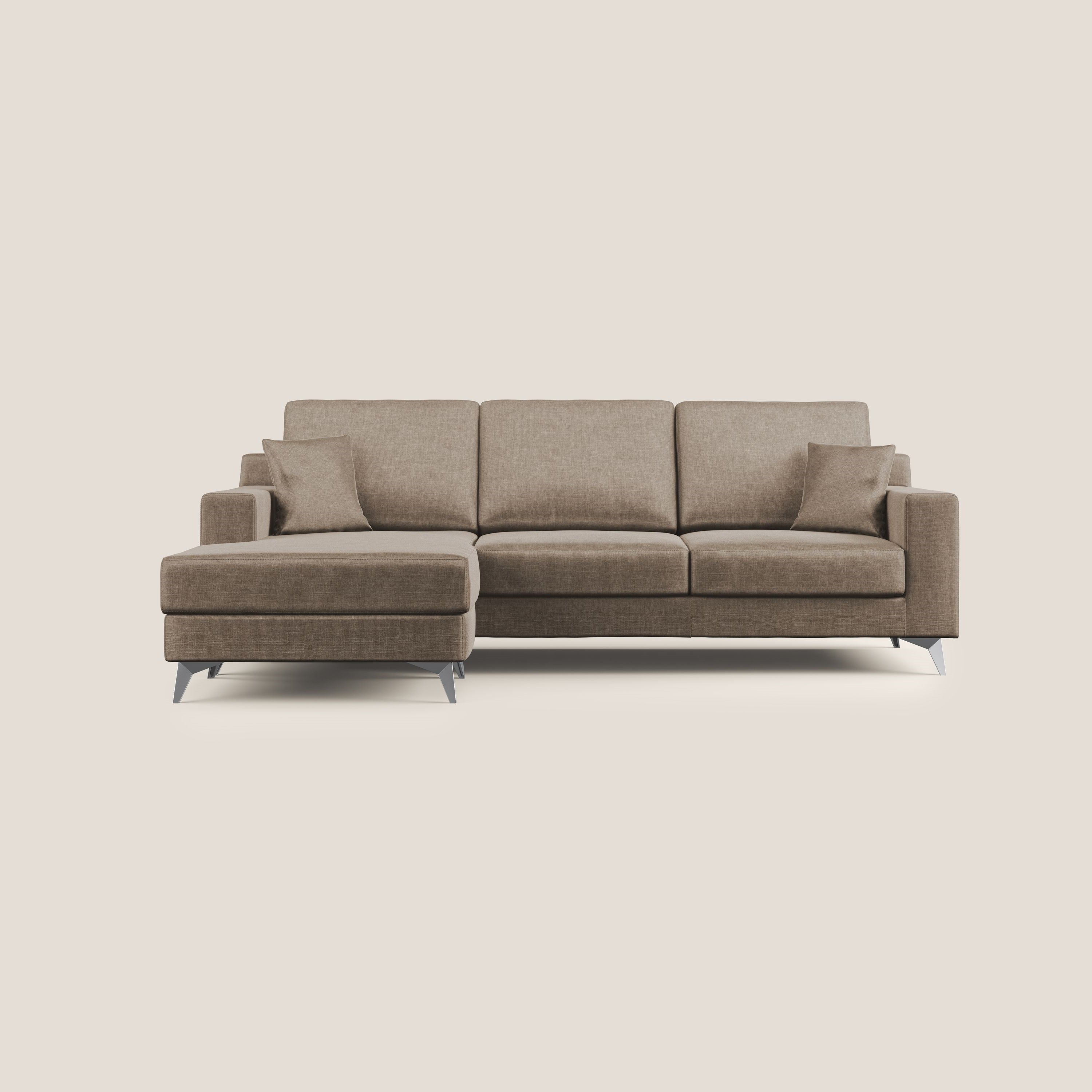 Michael divano moderno angolare con penisola in morbido velluto impermeabile T01 marrone - divani.store