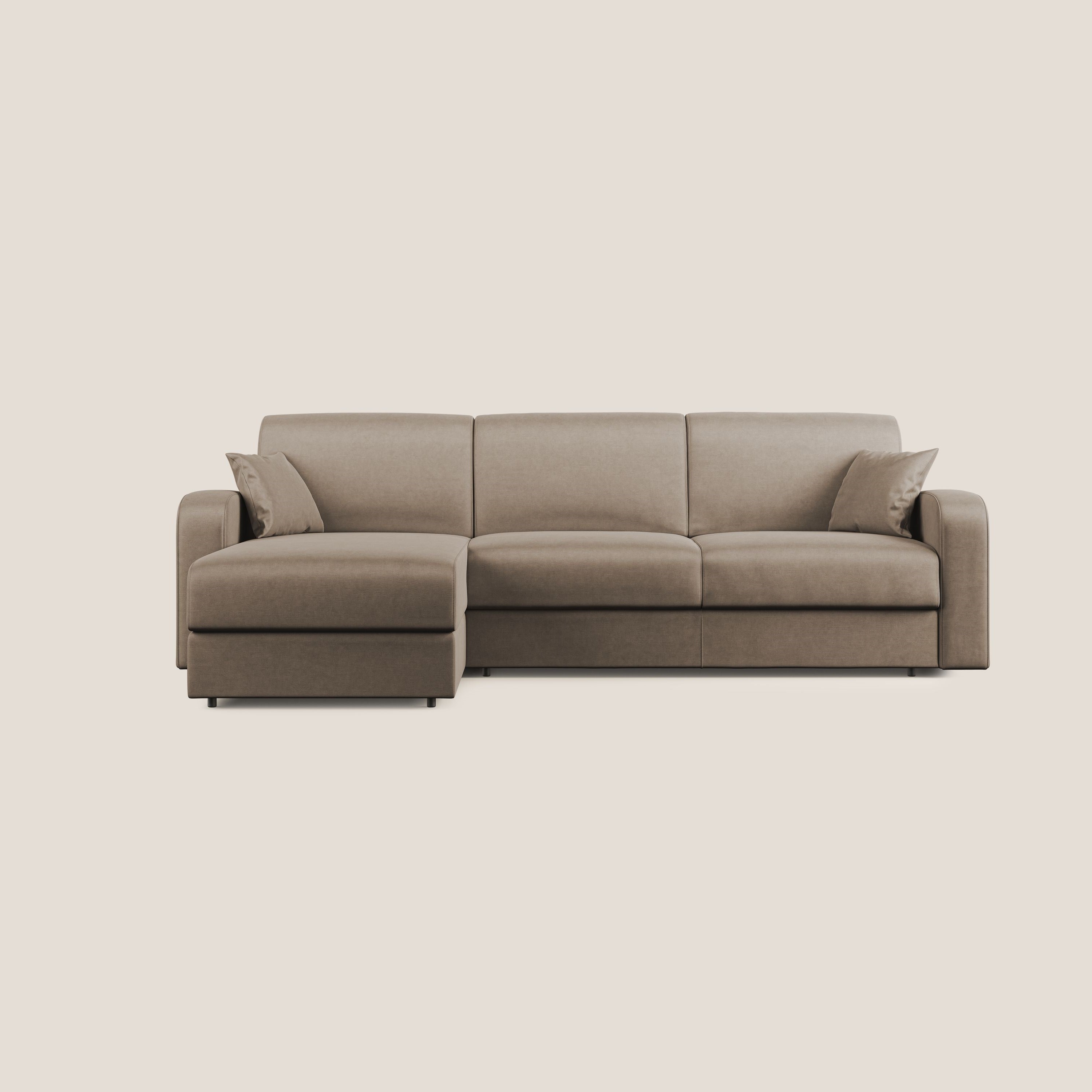 Lebron Divano letto angolare con penisola in velluto morbido T01 marrone - divani.store