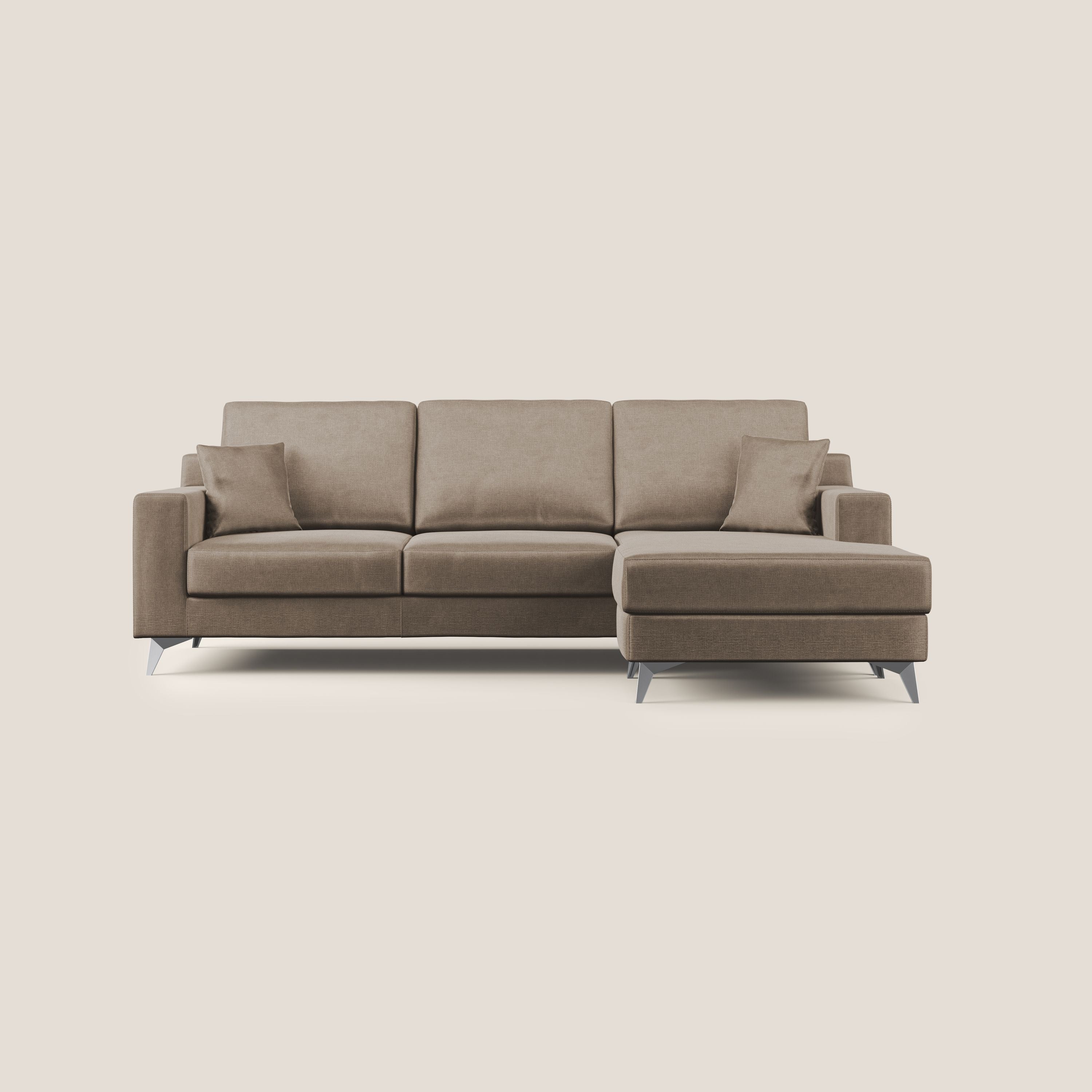 Michael divano moderno angolare con penisola in morbido velluto impermeabile T01 marrone - divani.store