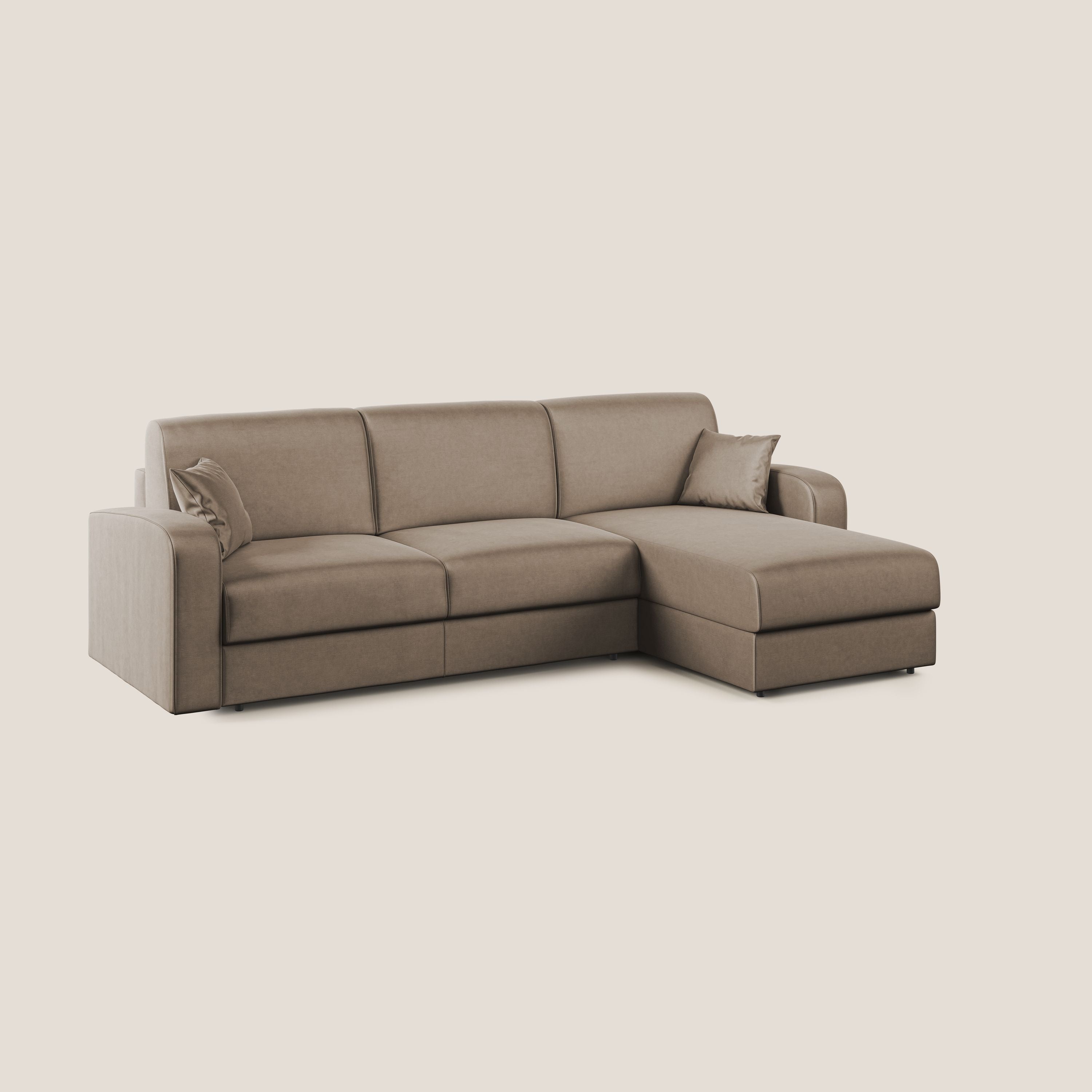 Lebron Divano letto angolare con penisola in velluto morbido T01 marrone - divani.store