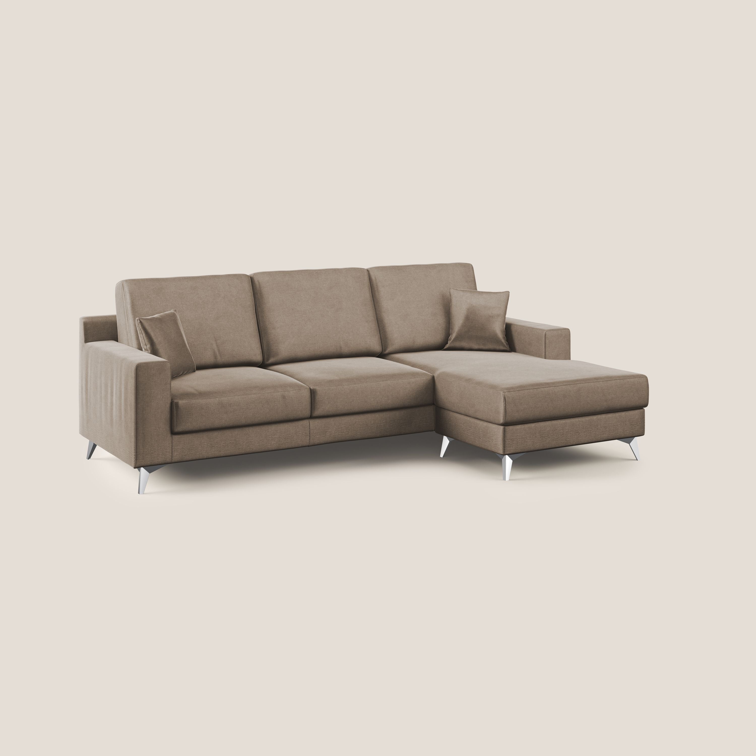 Michael divano moderno angolare con penisola in morbido velluto impermeabile T01 marrone - divani.store