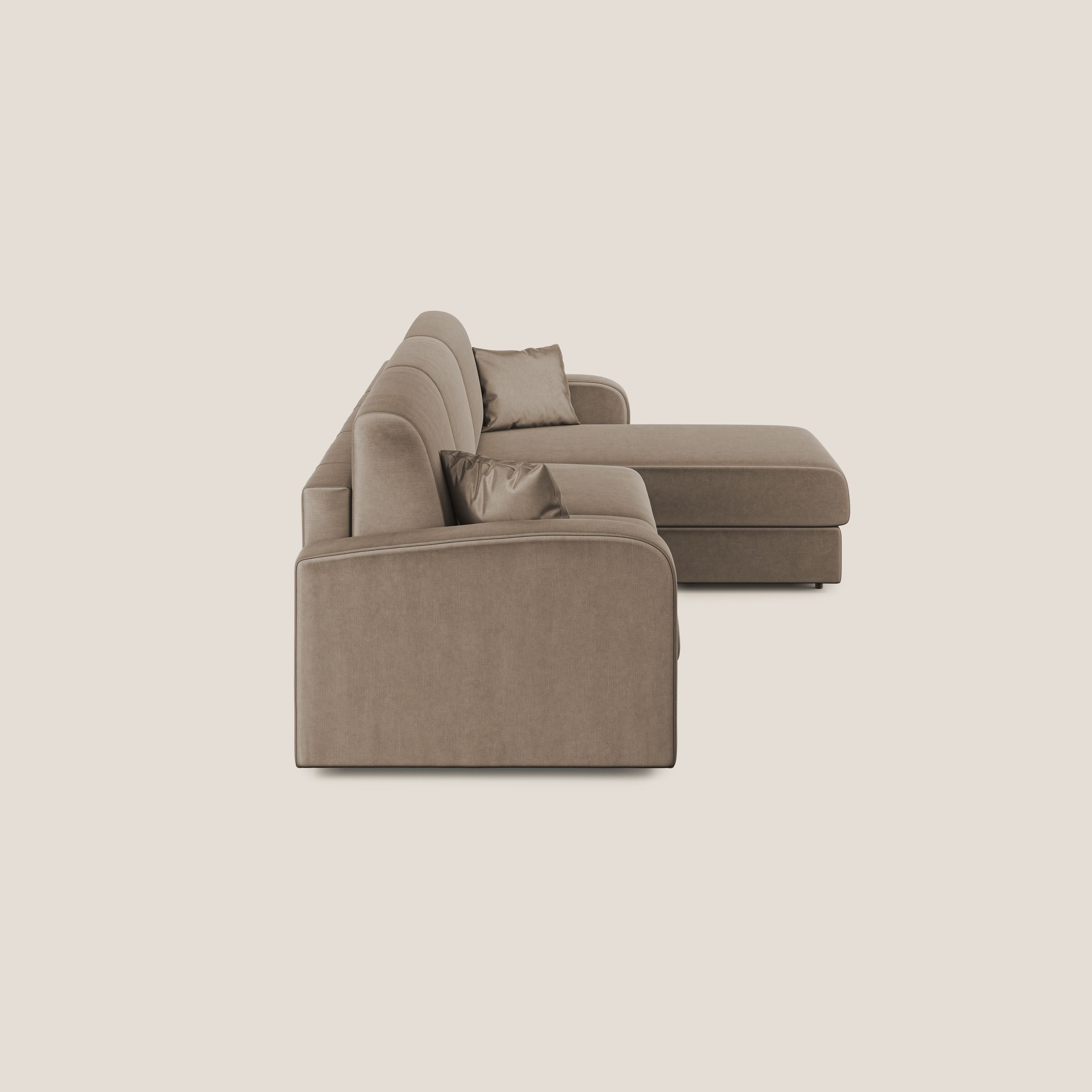 Lebron Divano letto angolare con penisola in velluto morbido T01 marrone - divani.store