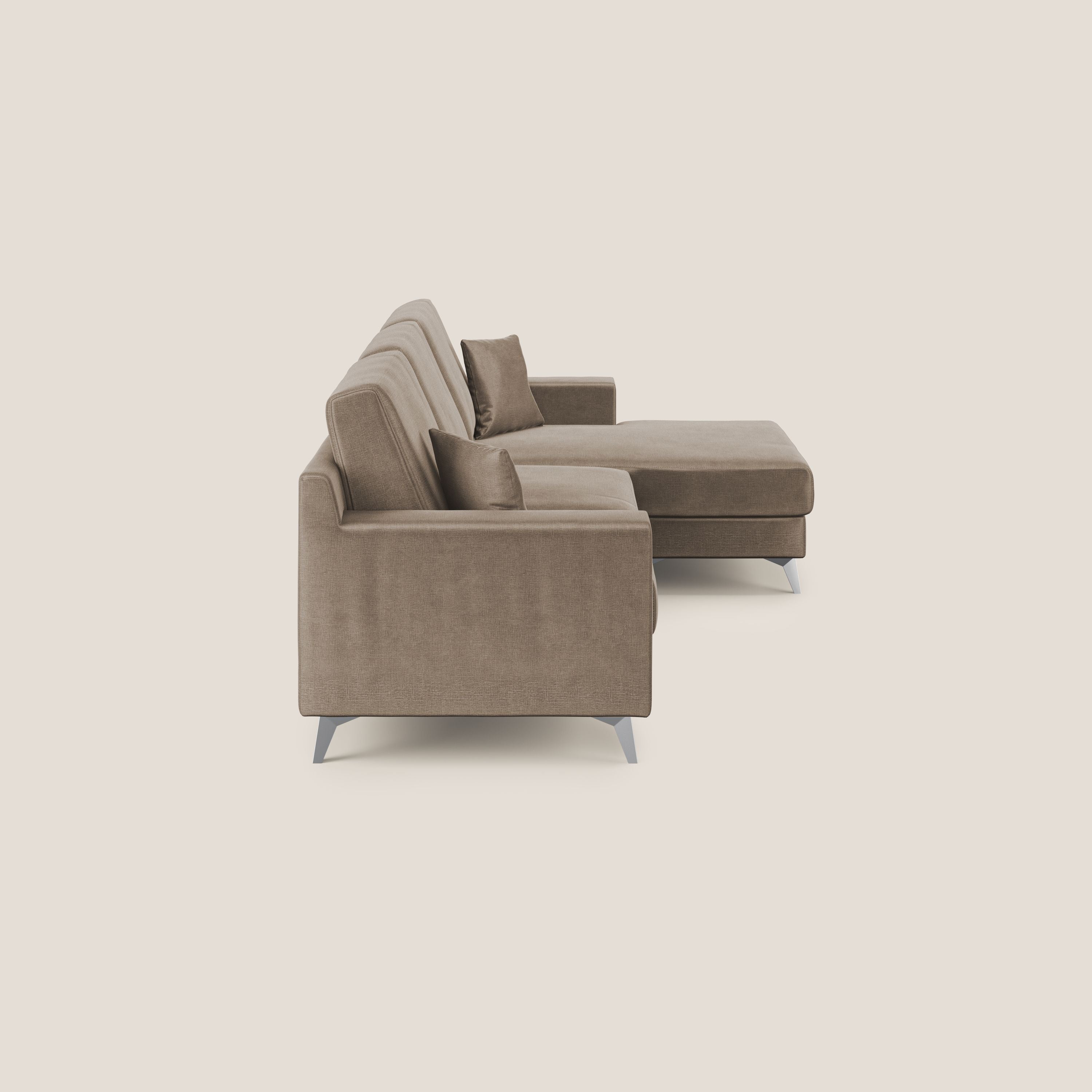 Michael divano moderno angolare con penisola in morbido velluto impermeabile T01 marrone - divani.store