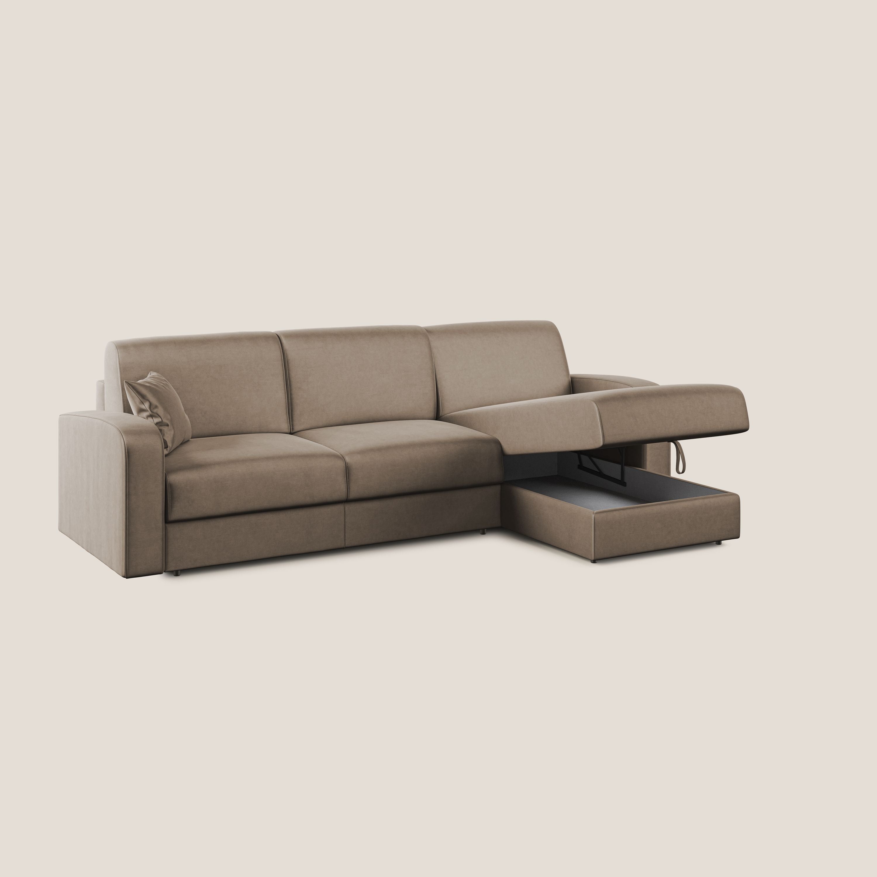 Lebron Divano letto angolare con penisola in velluto morbido T01 marrone - divani.store
