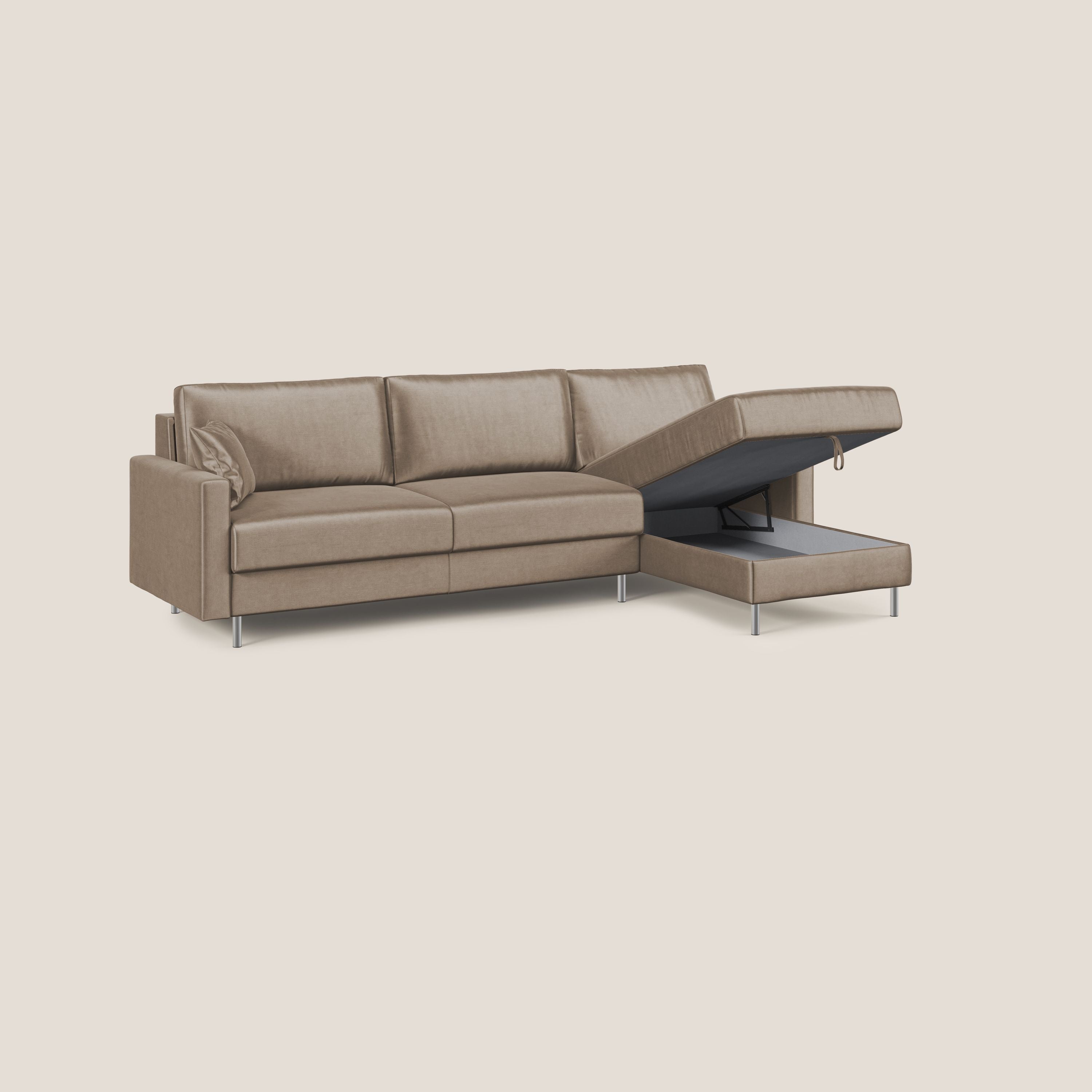 Andromeda divano letto angolare in velluto morbido impermeabile T01 marrone - divani.store
