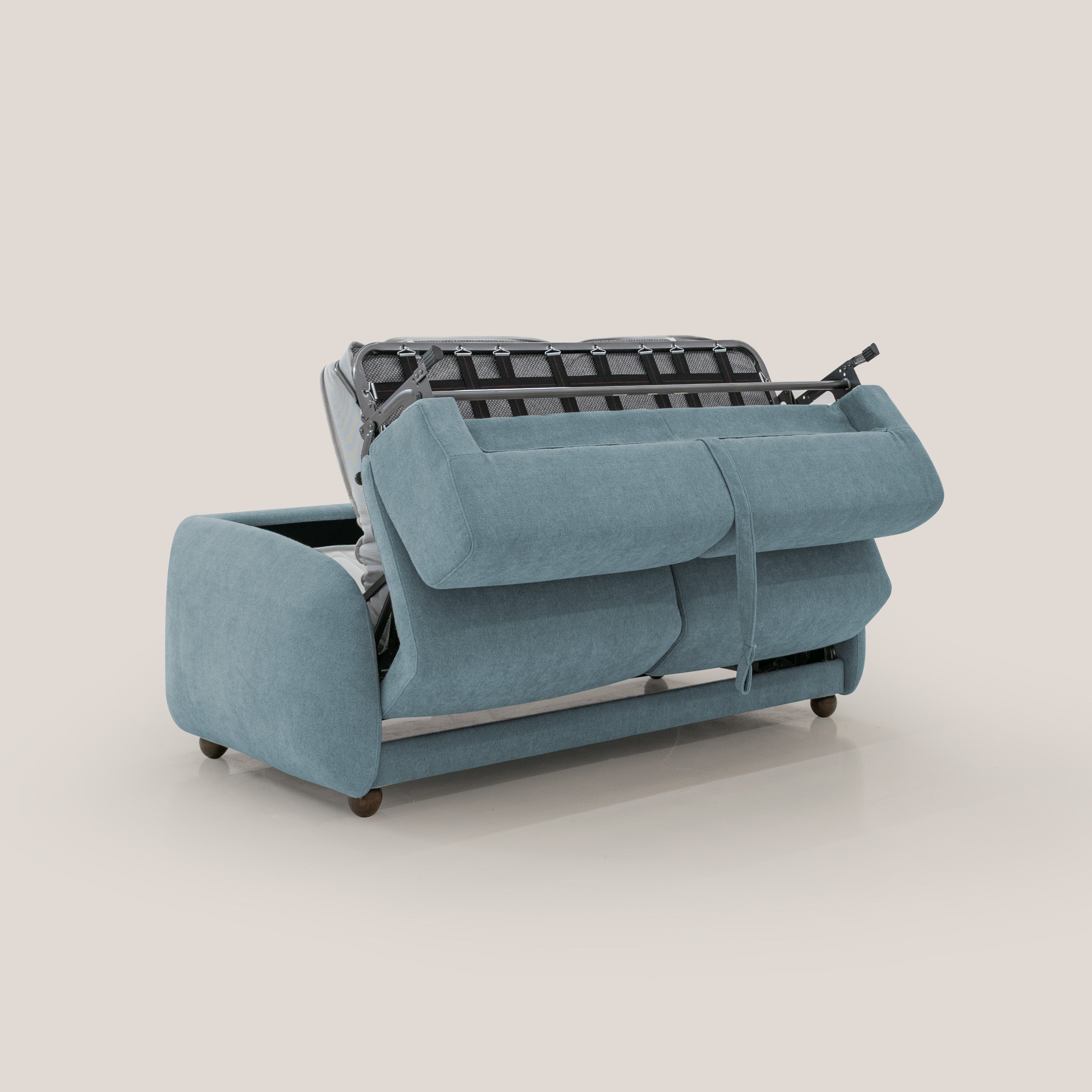 Giglio divano letto scandinavo japandi con materasso H18 cm in tessuto Bouclé impermeabile T07 carta da zucchero - divani.store