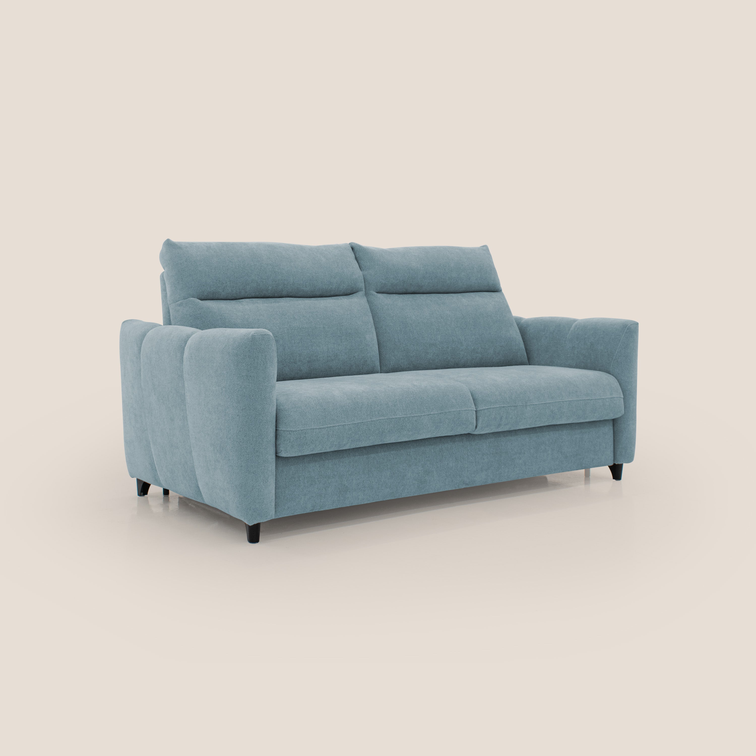 Peonia divano letto scandinavo con materasso H18 cm e morbido e alto schienale in tessuto Bouclé impermeabile T07 carta da zucchero - divani.store