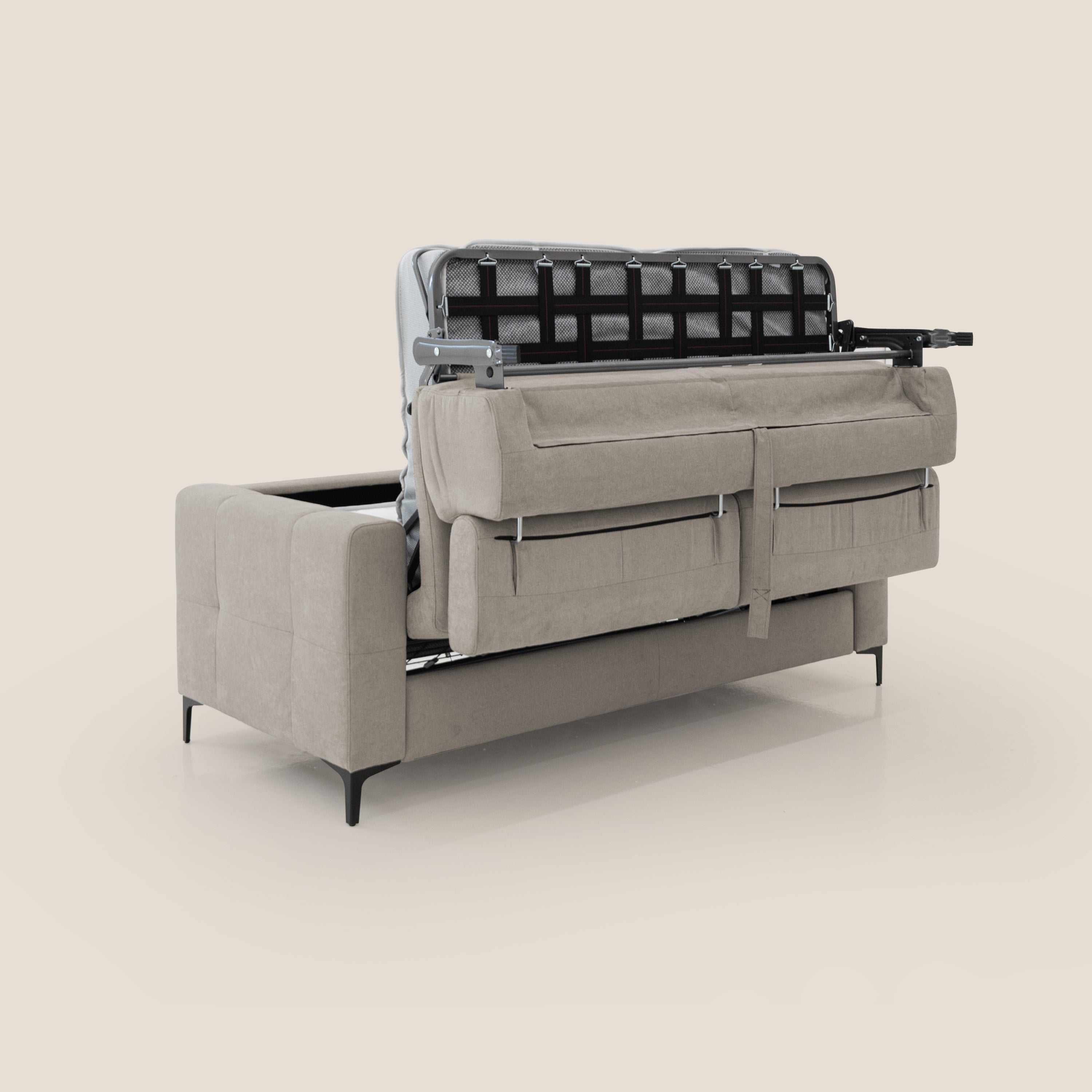 Gardenia divano letto materasso alto 18 cm con poggiatesta reclinabili e rivestimento impermeabile T02 beige - divani.store