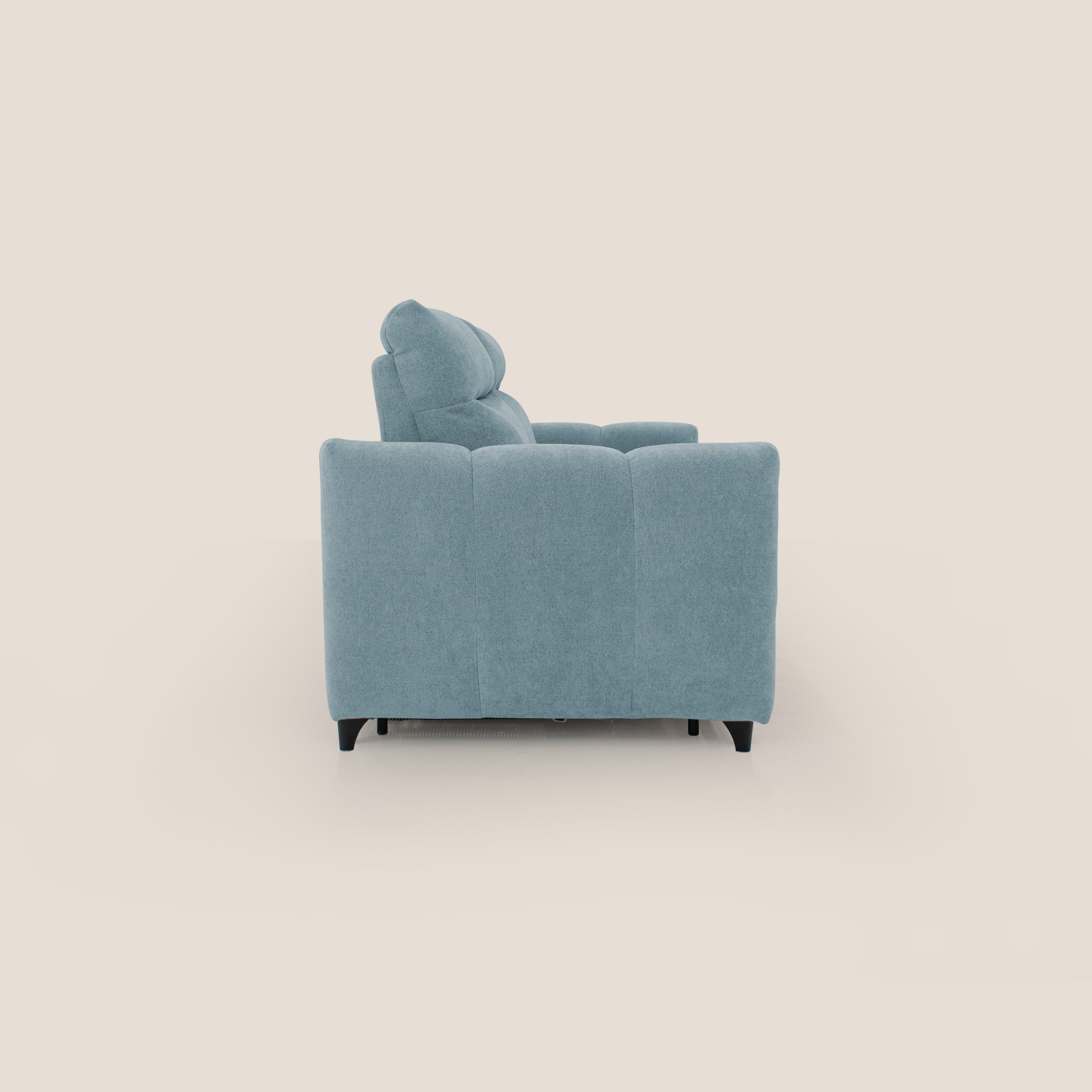 Peonia divano letto scandinavo con materasso H18 cm e morbido e alto schienale in tessuto Bouclé impermeabile T07 carta da zucchero - divani.store