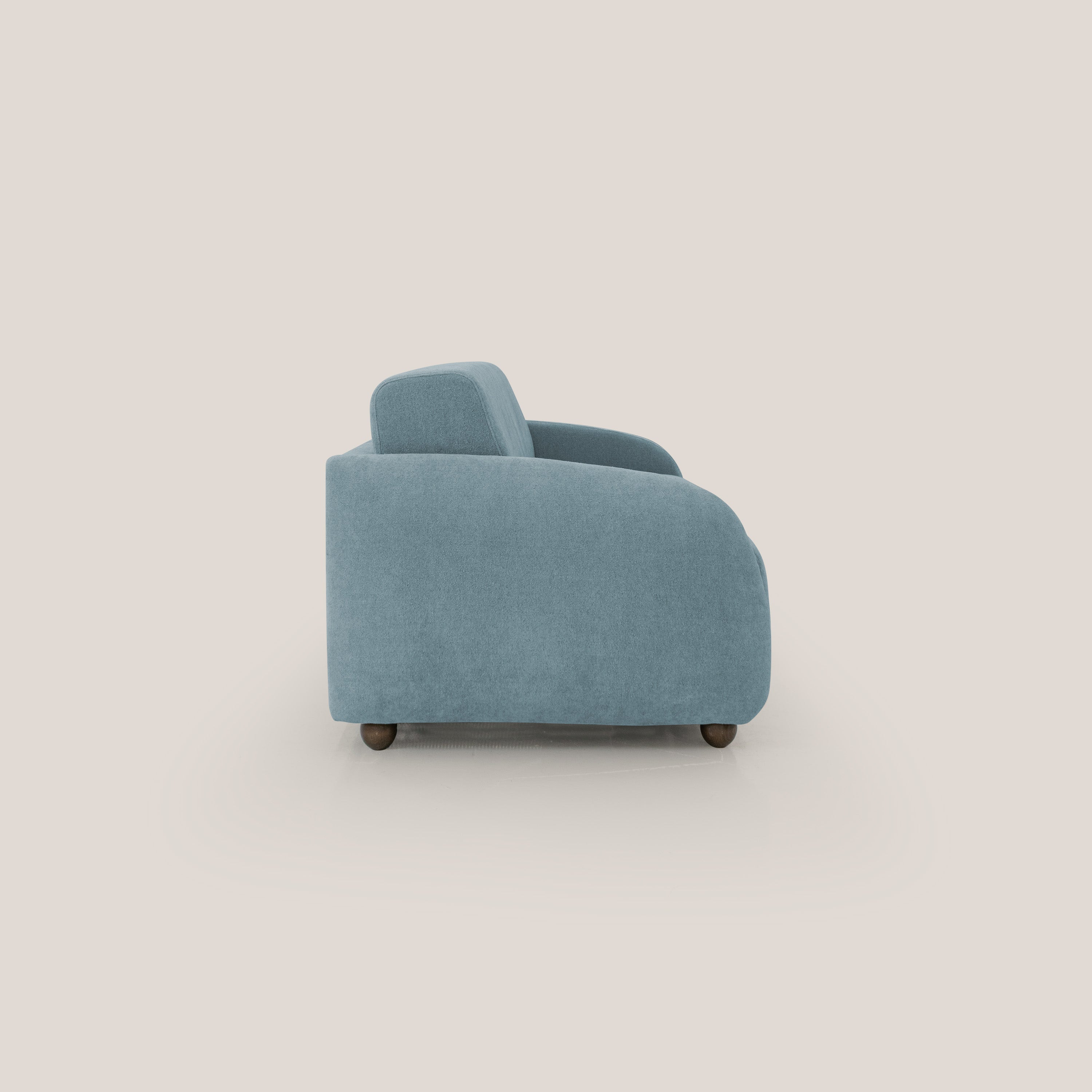 Giglio divano letto scandinavo japandi con materasso H18 cm in tessuto Bouclé impermeabile T07 carta da zucchero - divani.store
